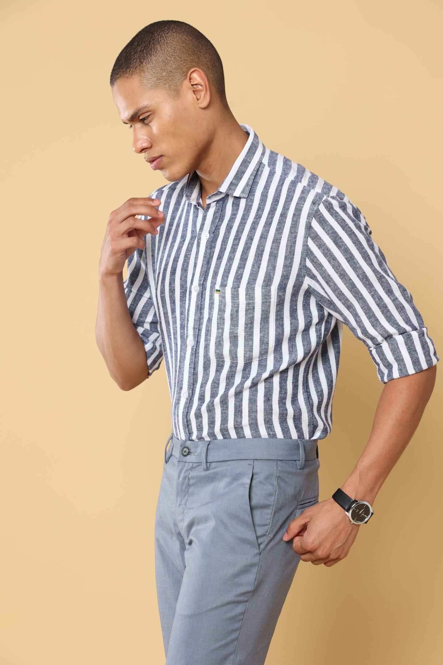 Pure Flax Grey Stripe Shirt