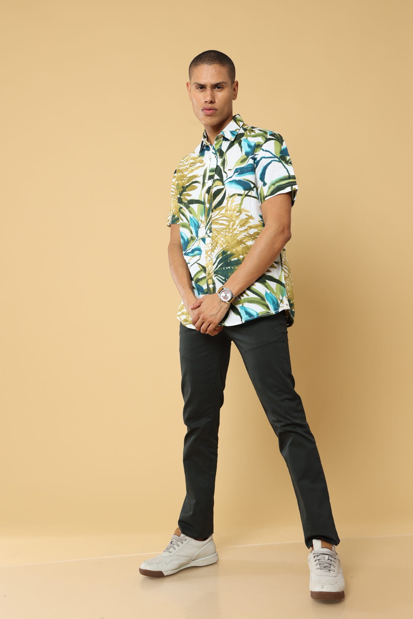 Olivier Green Linen Print Shirt