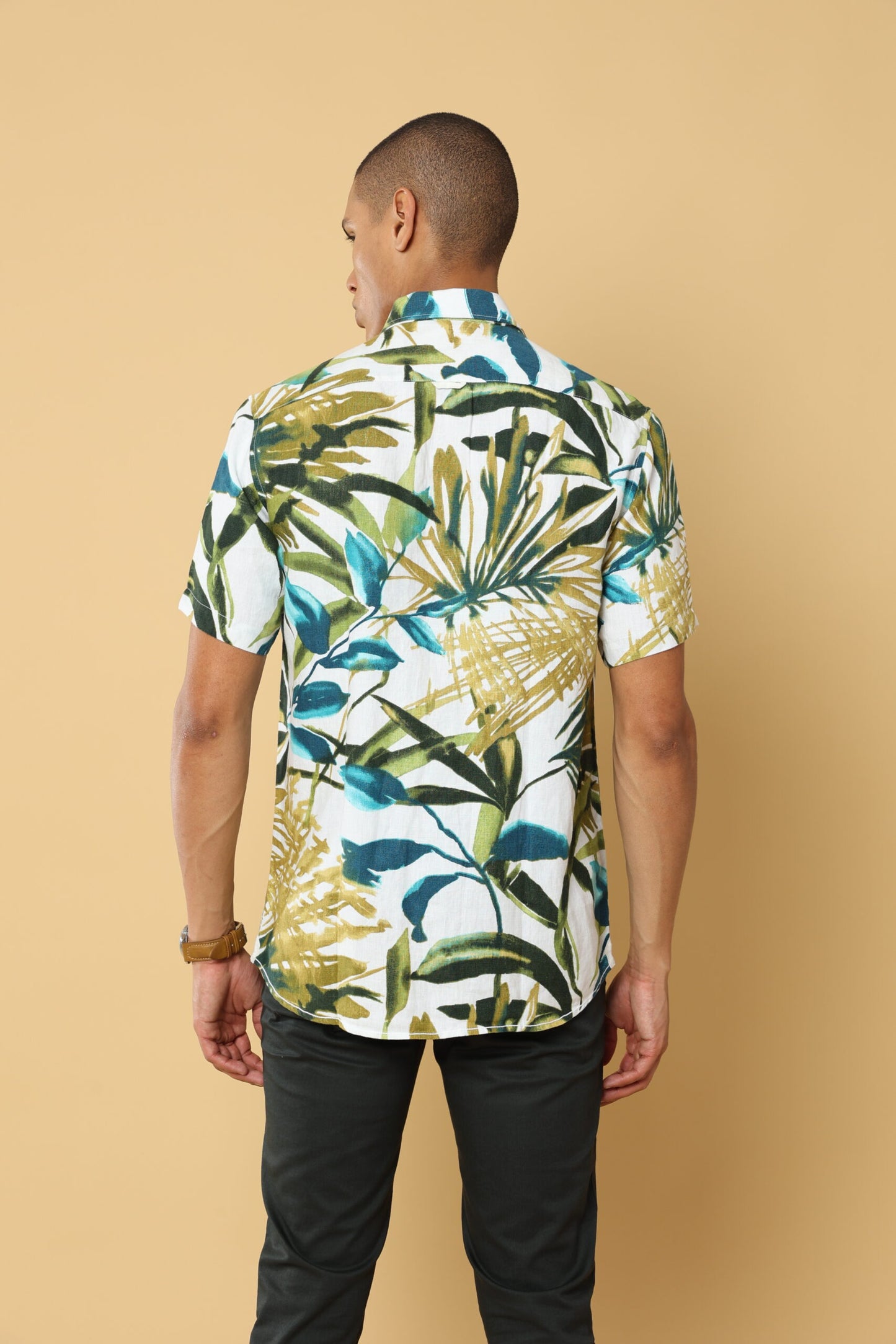 Olivier Green Linen Print Shirt