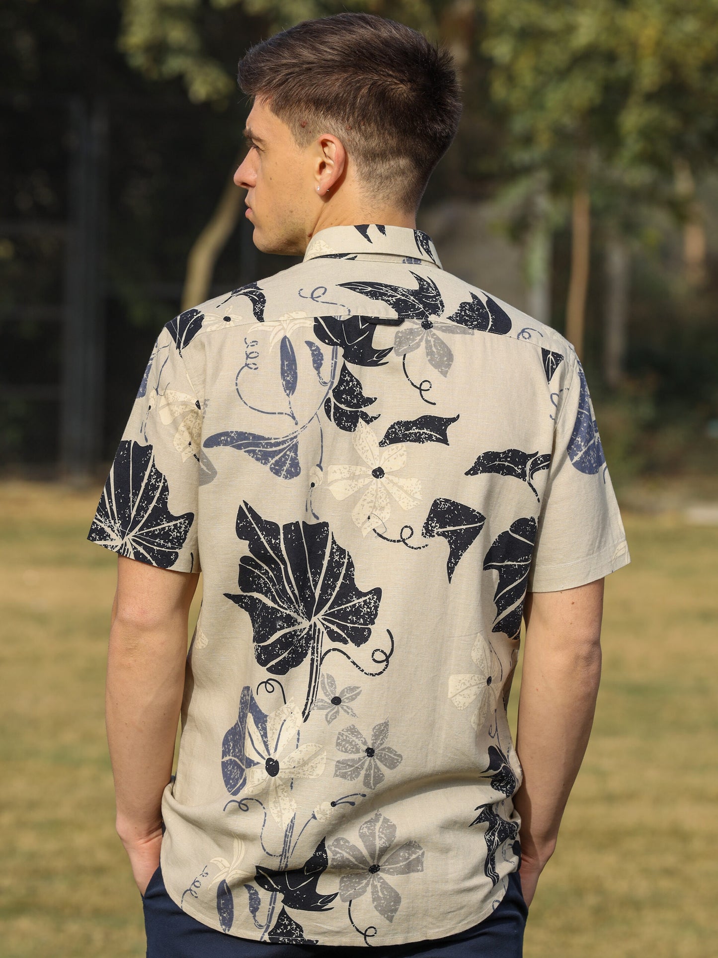 Leaves Print Linen Shirt