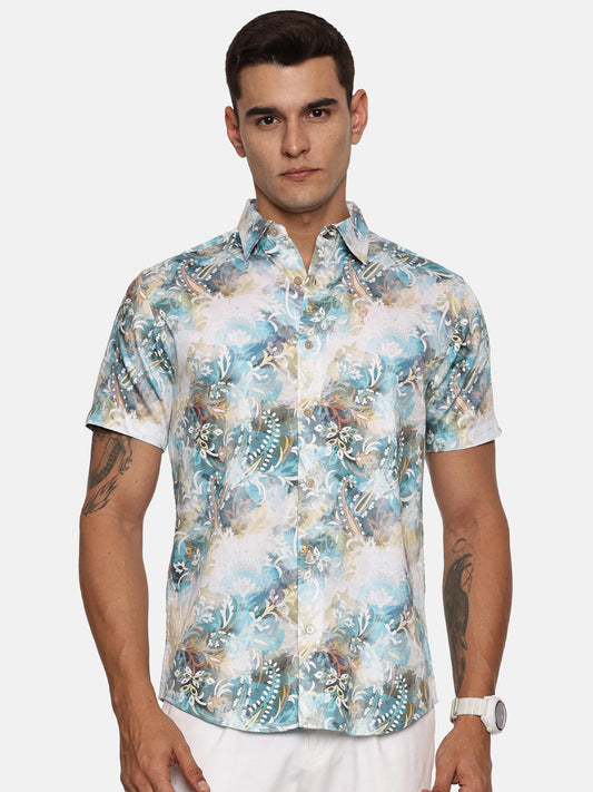 PRINTED PRIMUM  COTTON SATIN SHIRT