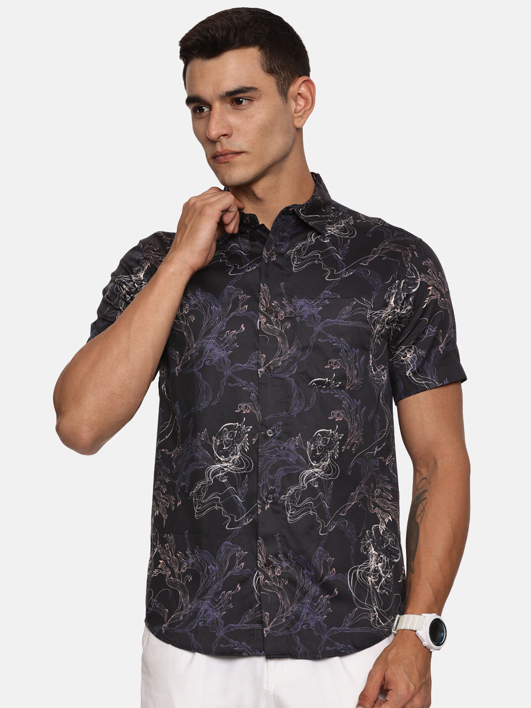 PRINTED PRIMUM  COTTON SATIN SHIRT