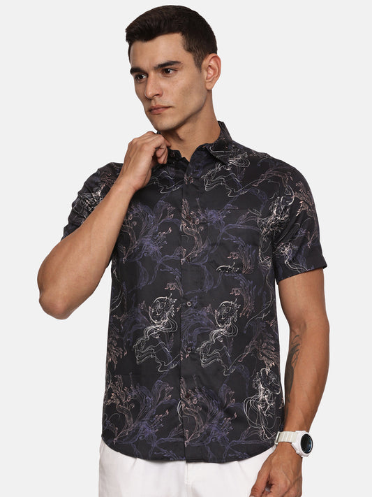 PRINTED PRIMUM  COTTON SATIN SHIRT