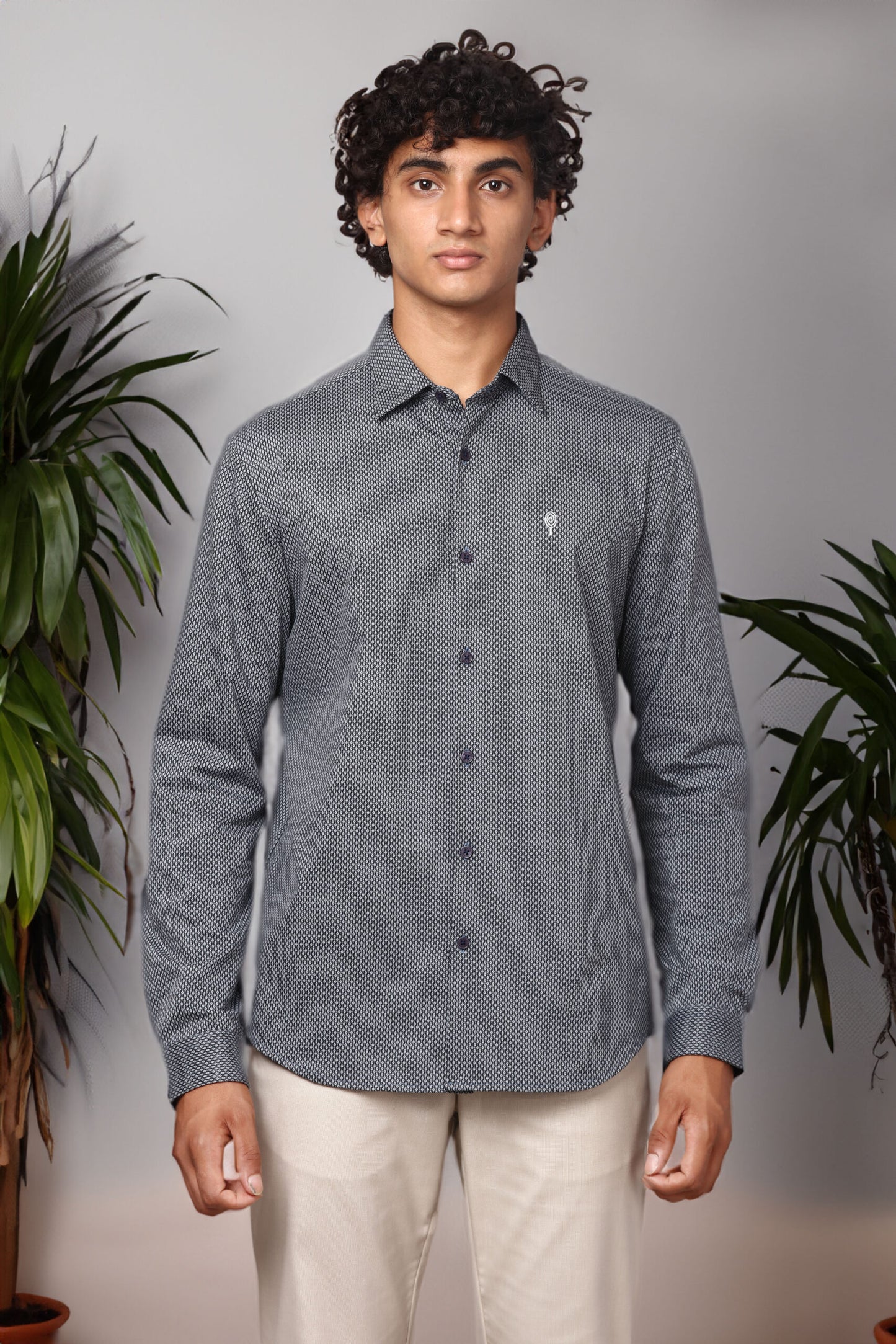 GREY MICRO CHECK COTTON SHIRT
