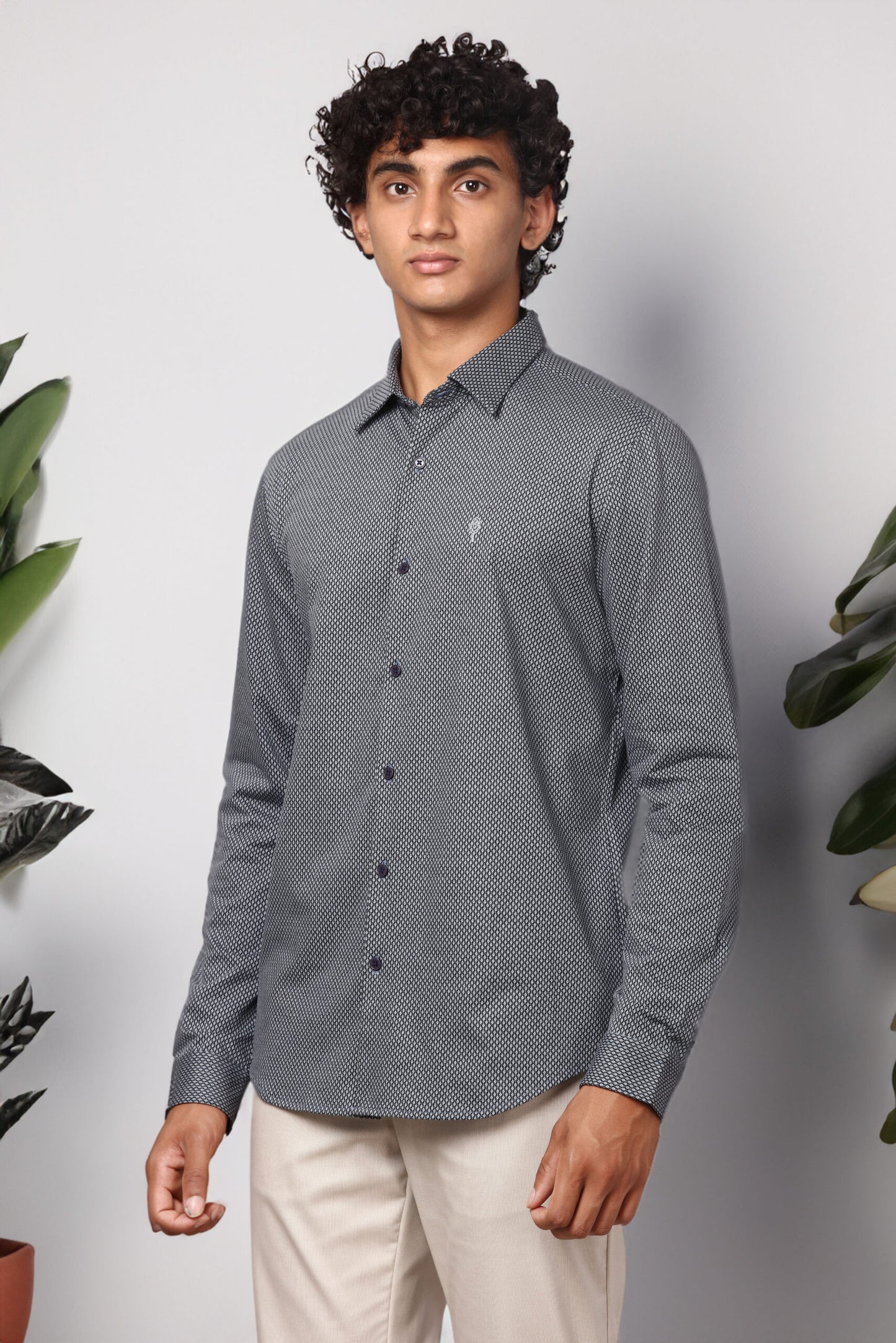 GREY MICRO CHECK COTTON SHIRT