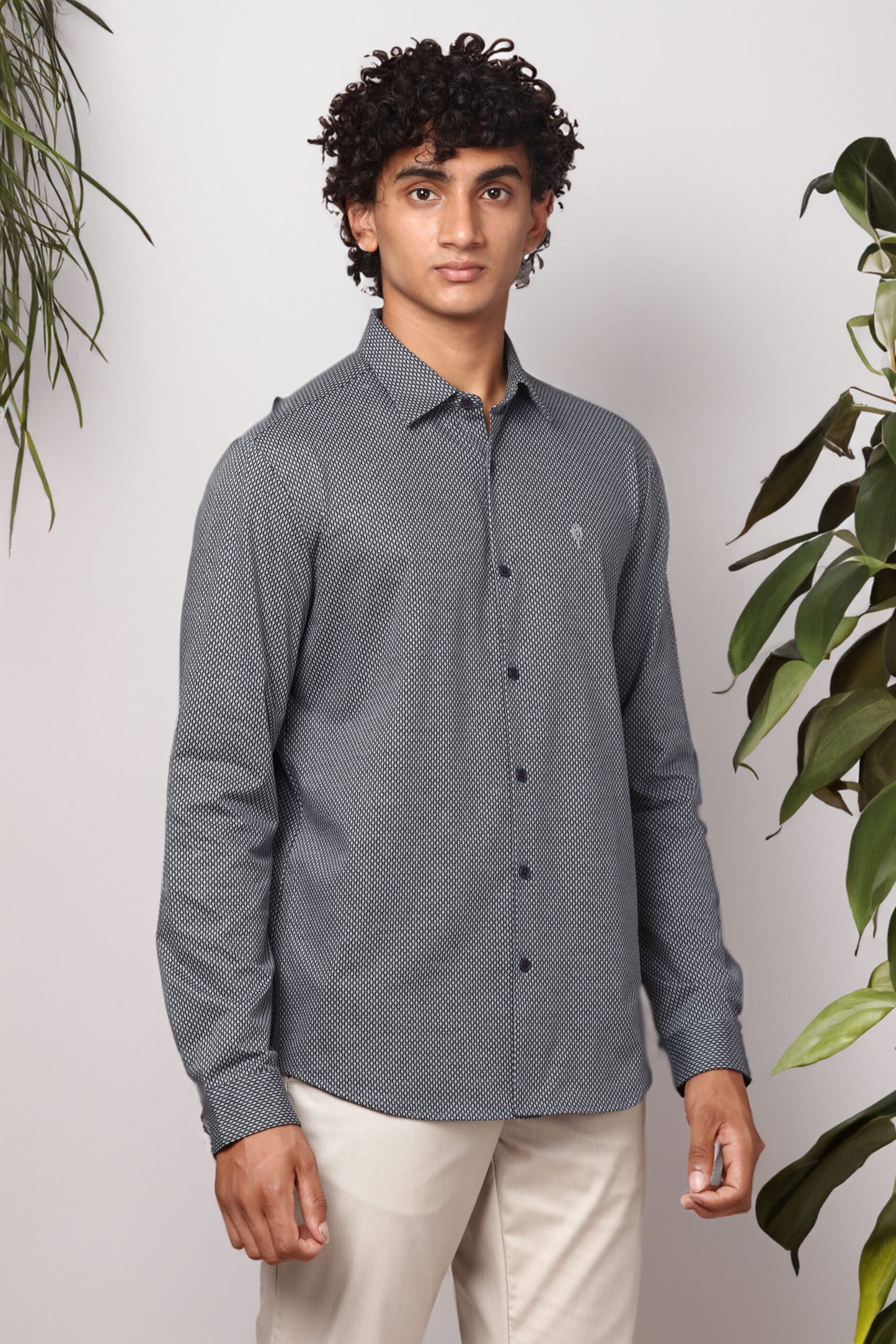 GREY MICRO CHECK COTTON SHIRT