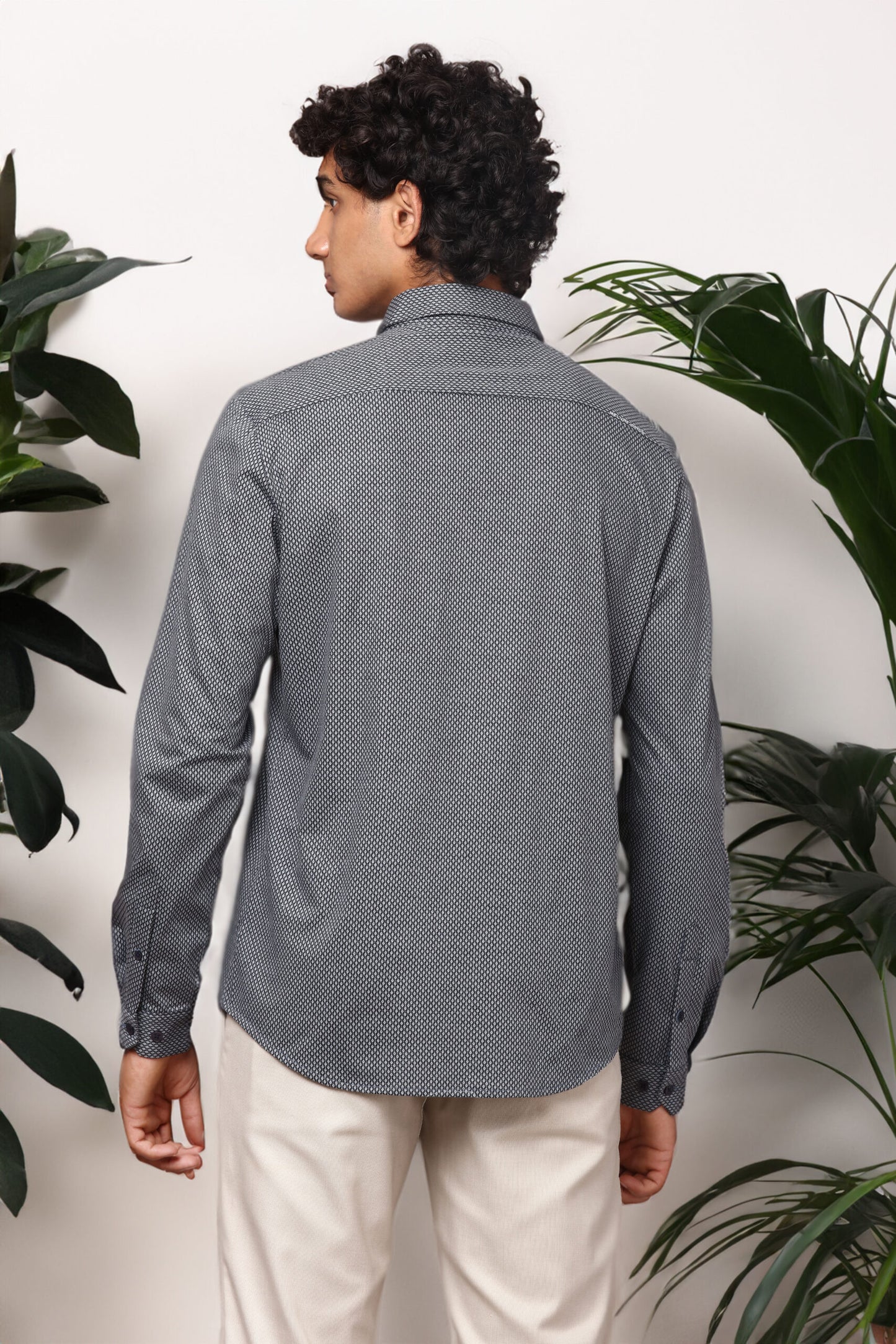 GREY MICRO CHECK COTTON SHIRT