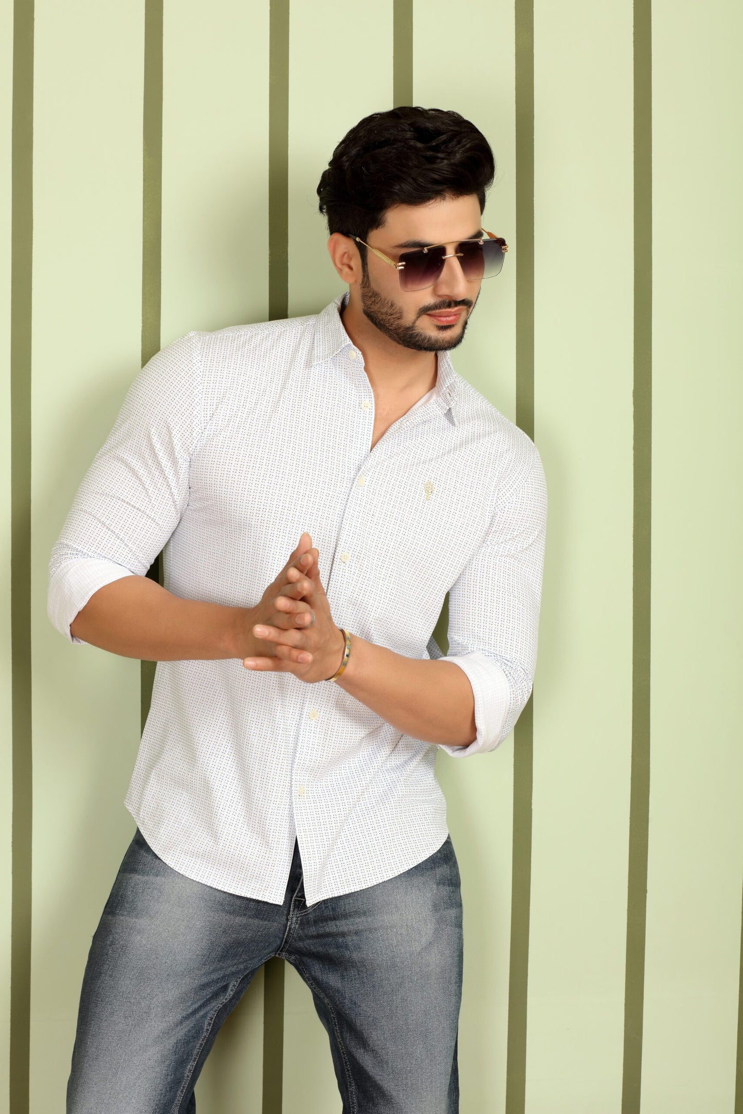 Premium Blue Black Stick Pattern Shirt