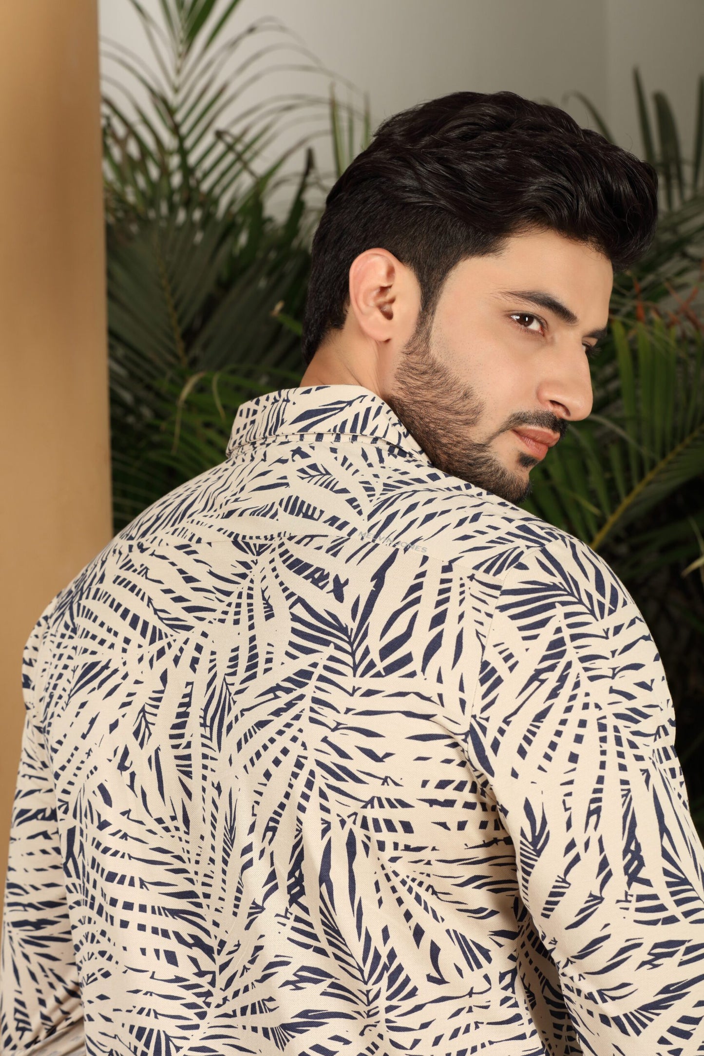 Premium Navy Leaf Print Shirt