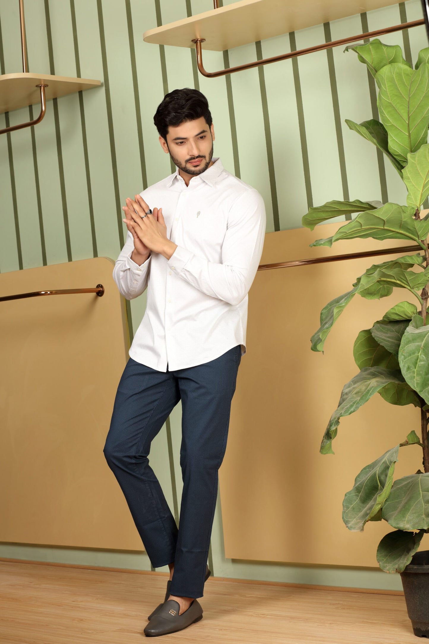 Premium White Silver Petal Print Shirt