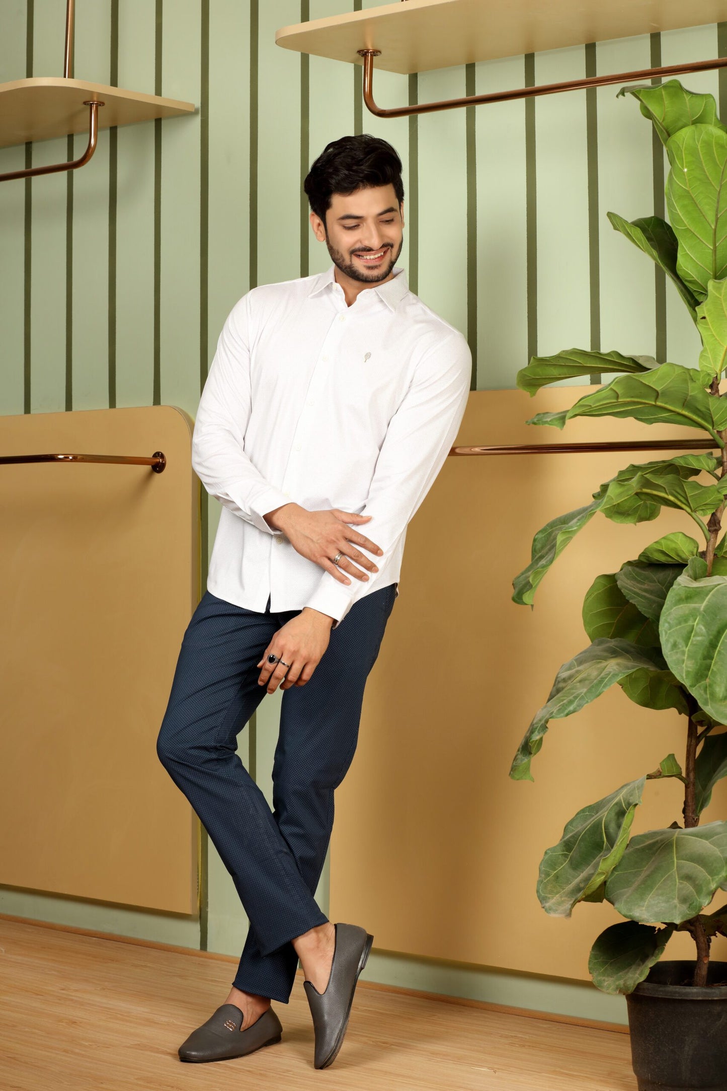 Premium White Silver Petal Print Shirt