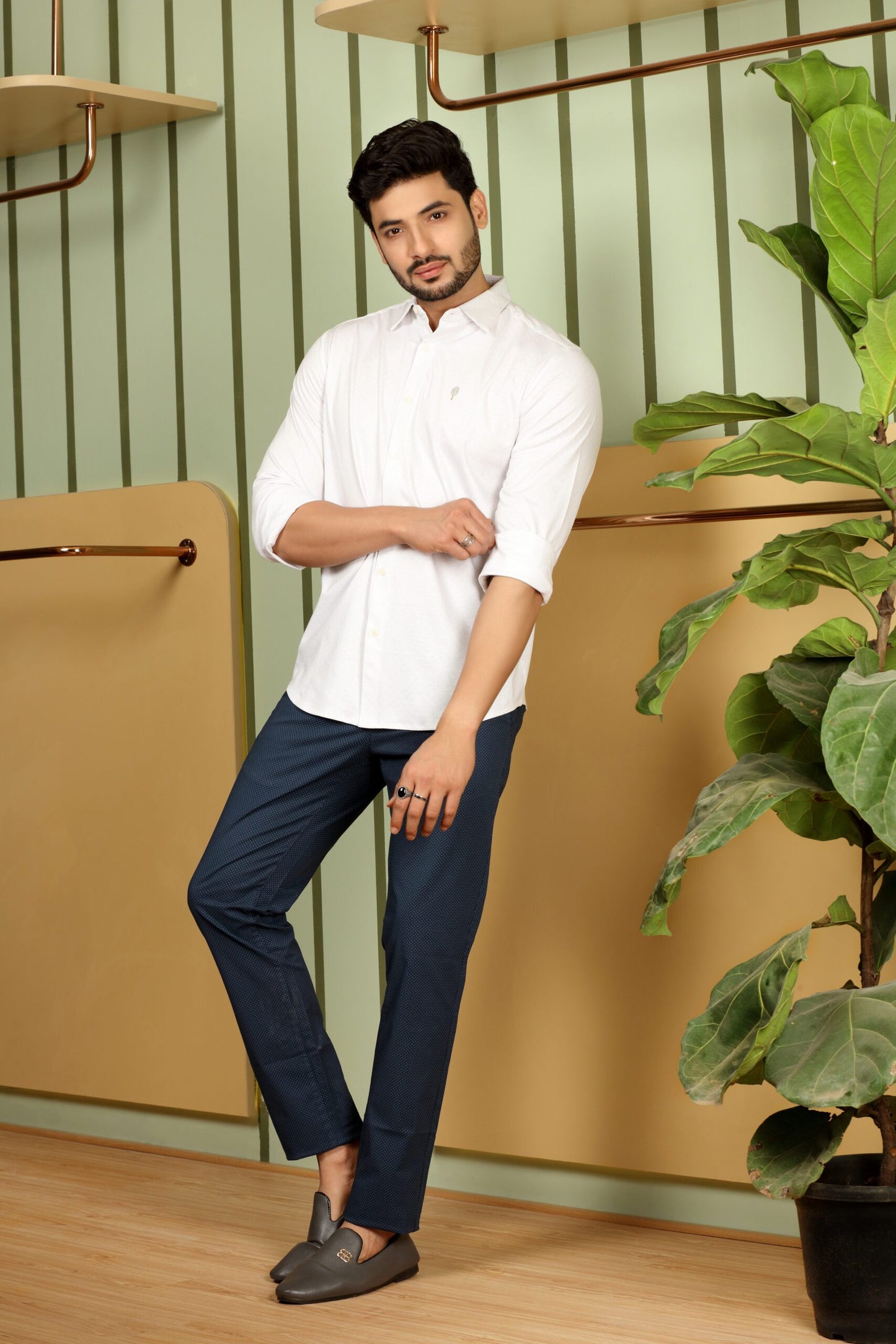 Premium White Silver Petal Print Shirt