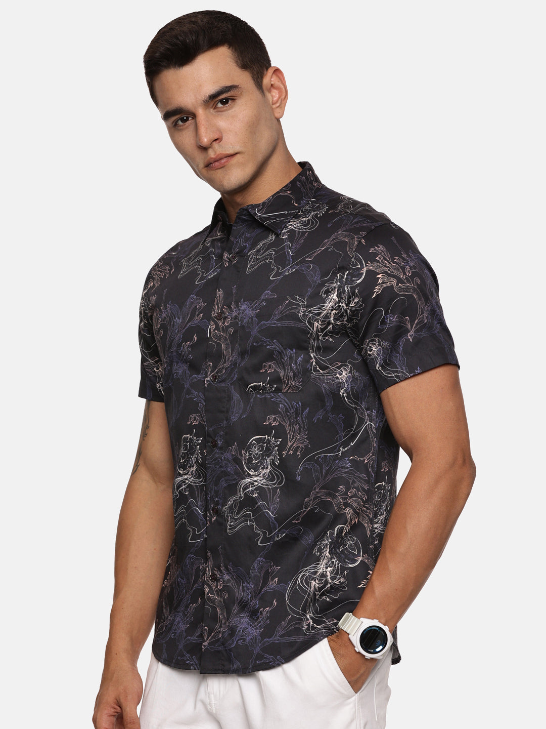 PRINTED PRIMUM  COTTON SATIN SHIRT