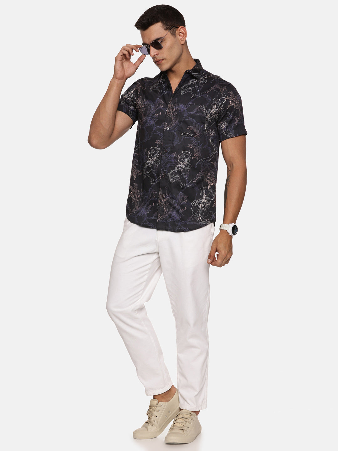 PRINTED PRIMUM  COTTON SATIN SHIRT