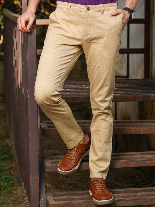 Premium Beige Self Check Trouser