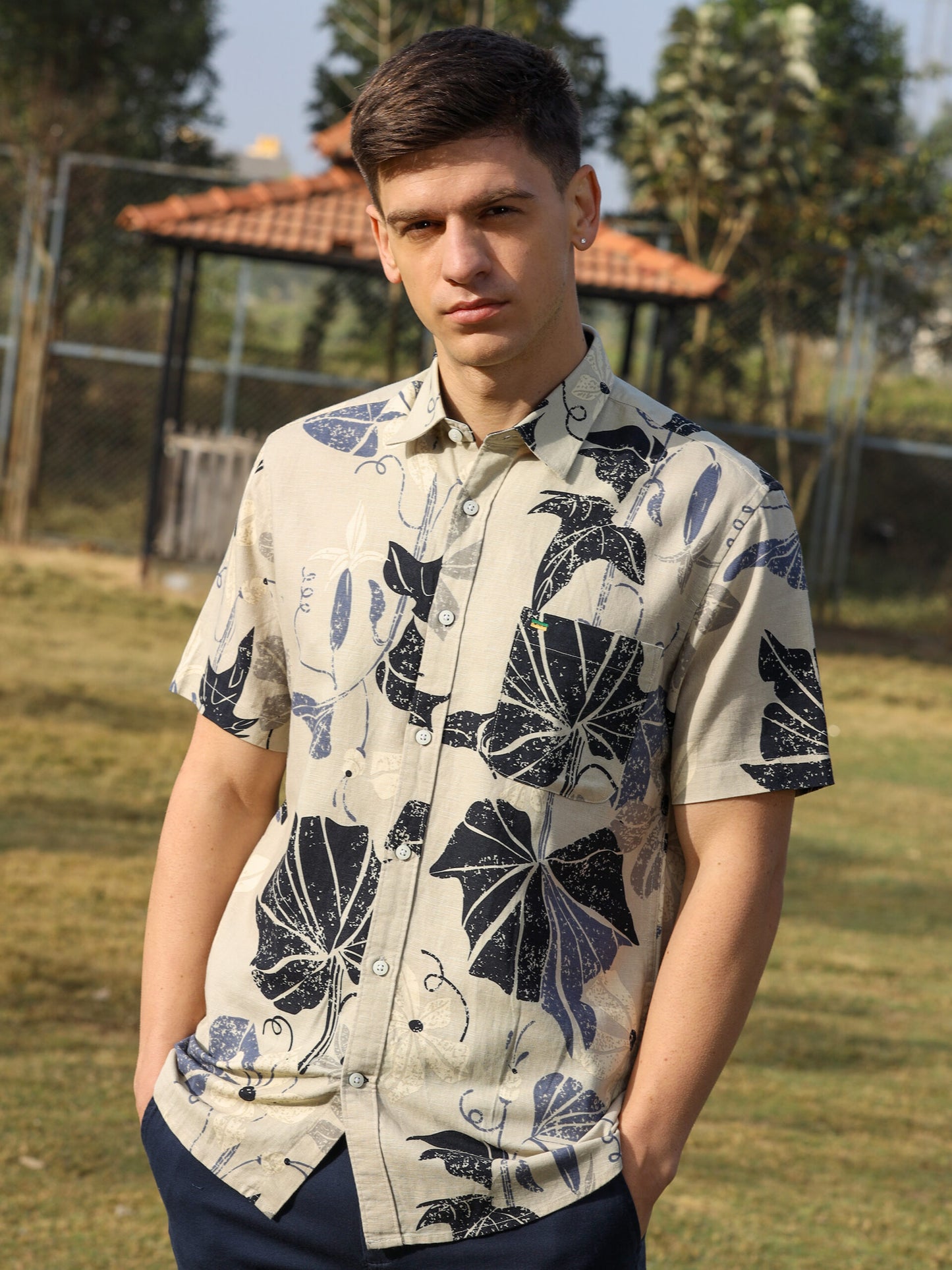 Leaves Print Linen Shirt