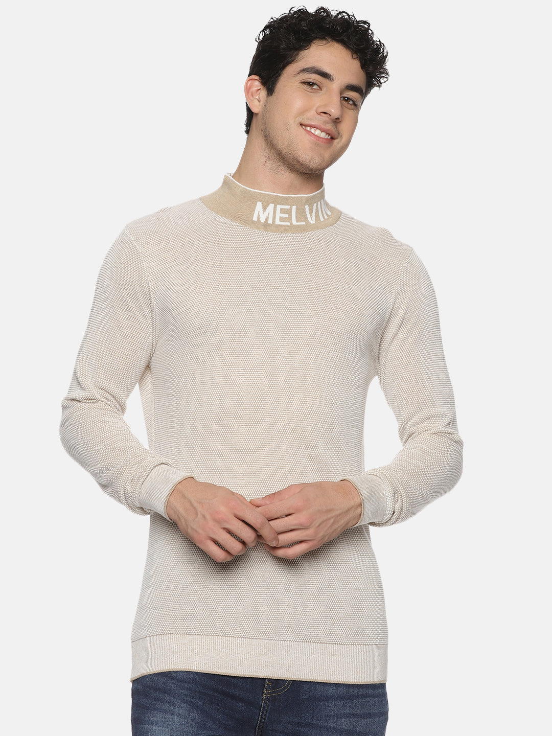 Classic Beige Knit Turtleneck Sweater