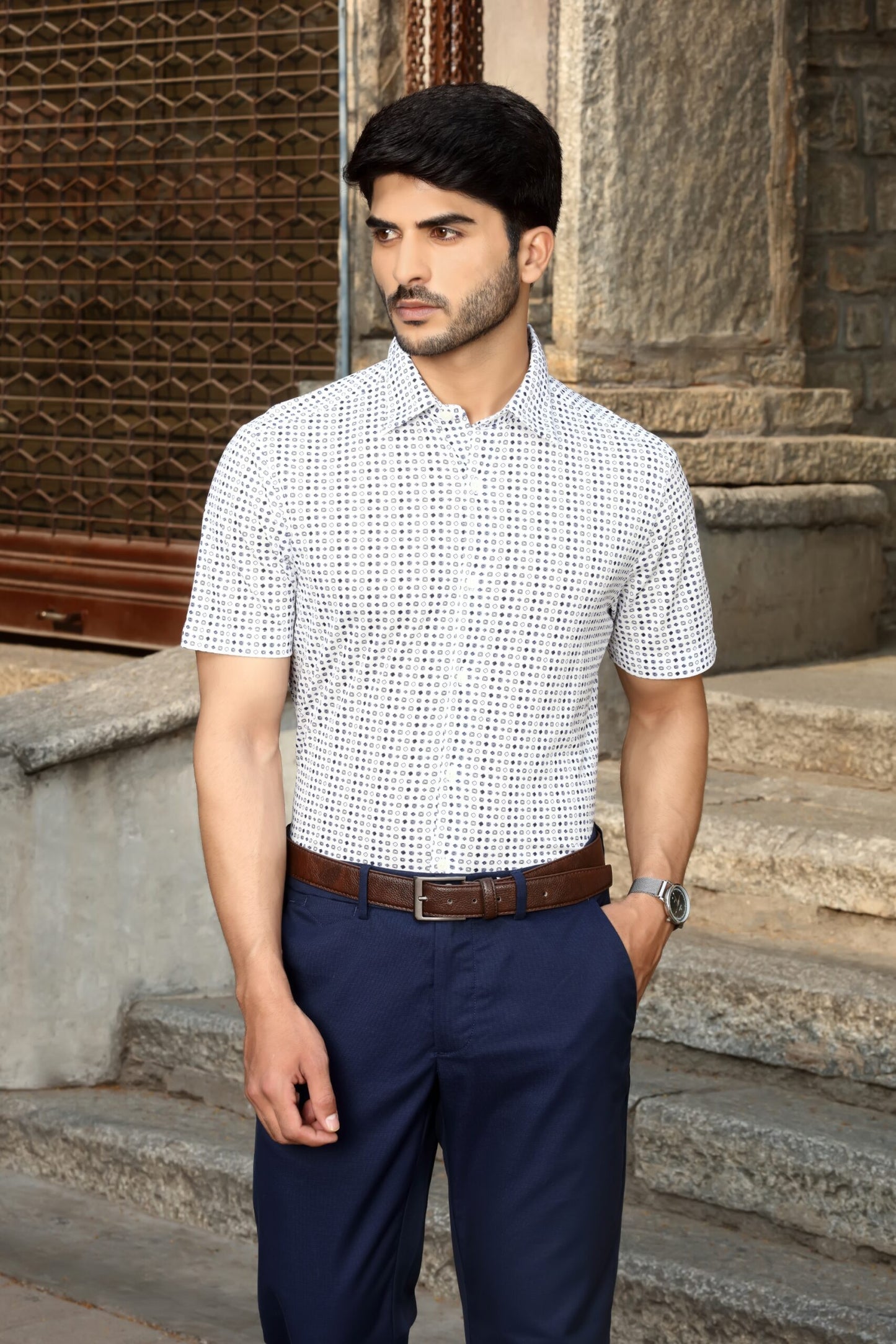 Premium Blue Geometric Print Shirt