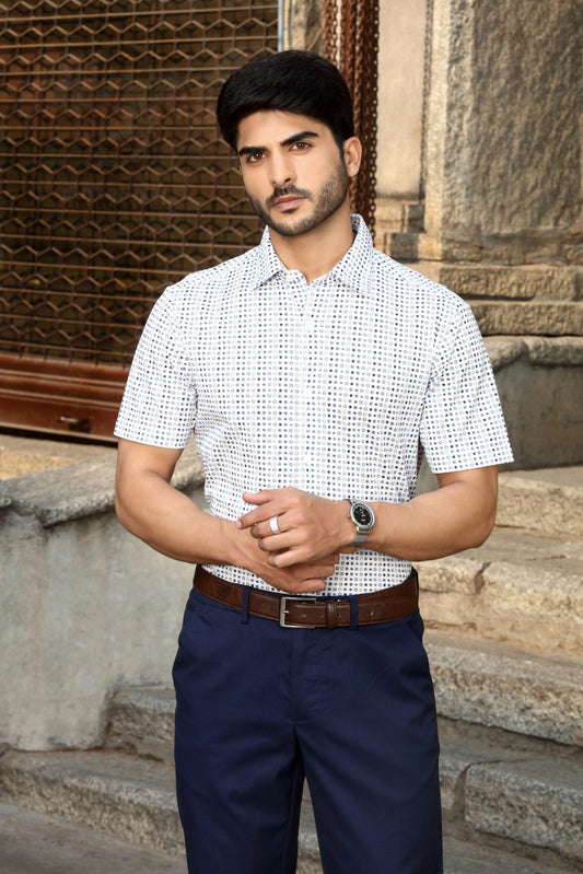 Premium Blue Geometric Print Shirt