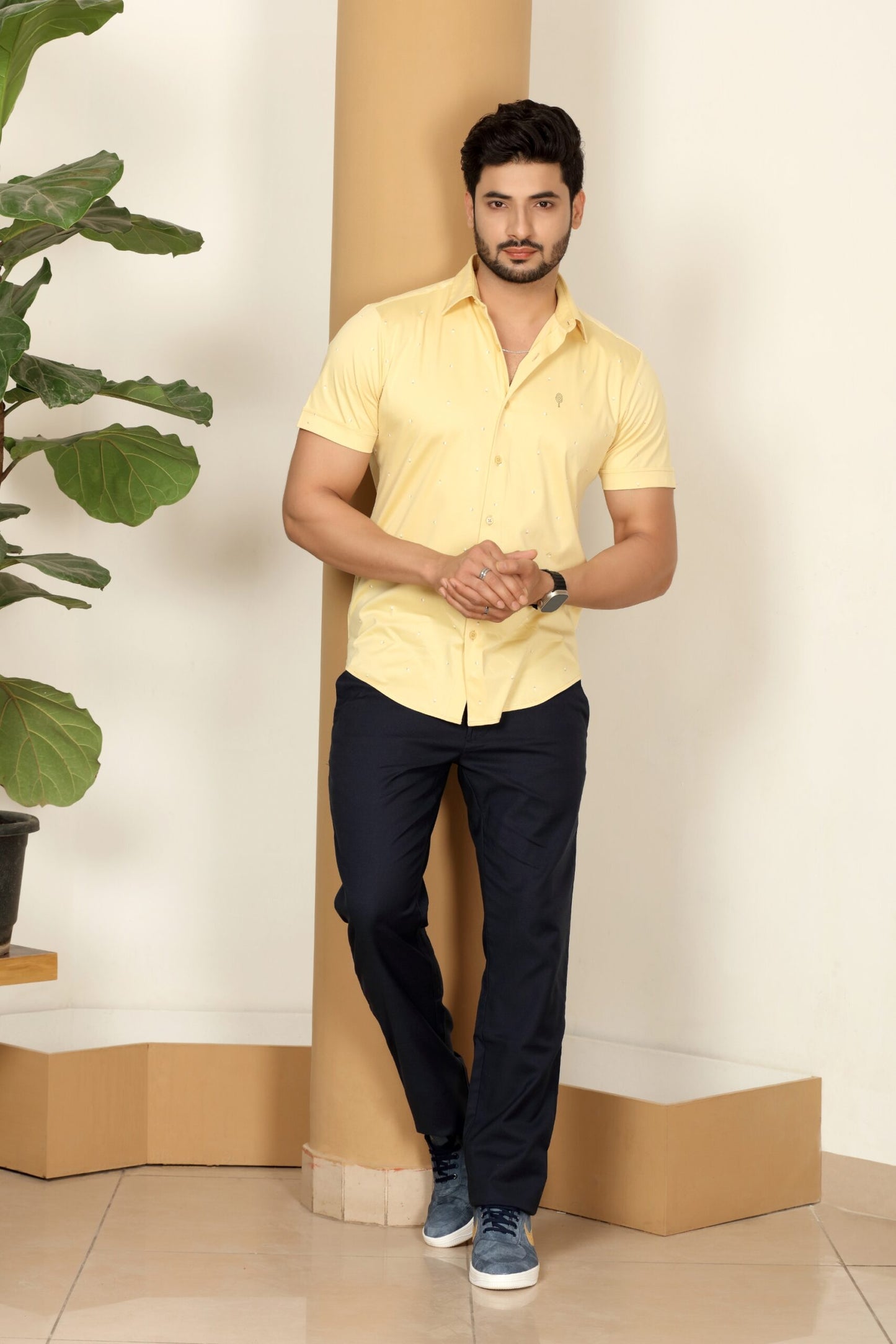 Premium White Dot Yellow Print Shirt