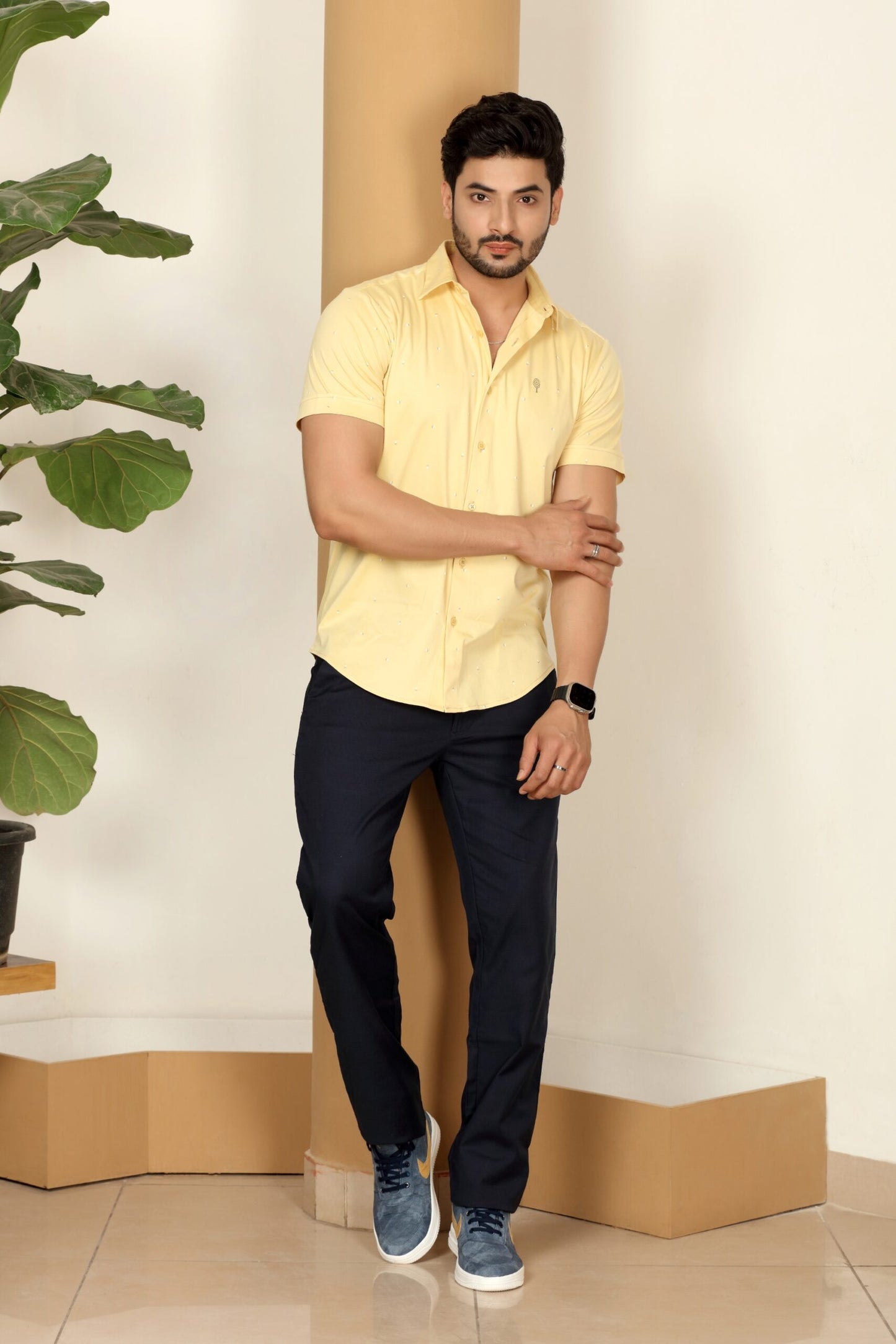 Premium White Dot Yellow Print Shirt