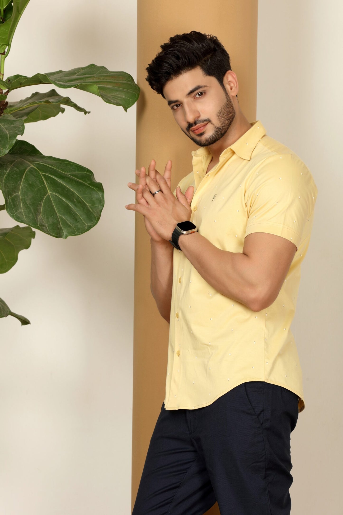 Premium White Dot Yellow Print Shirt