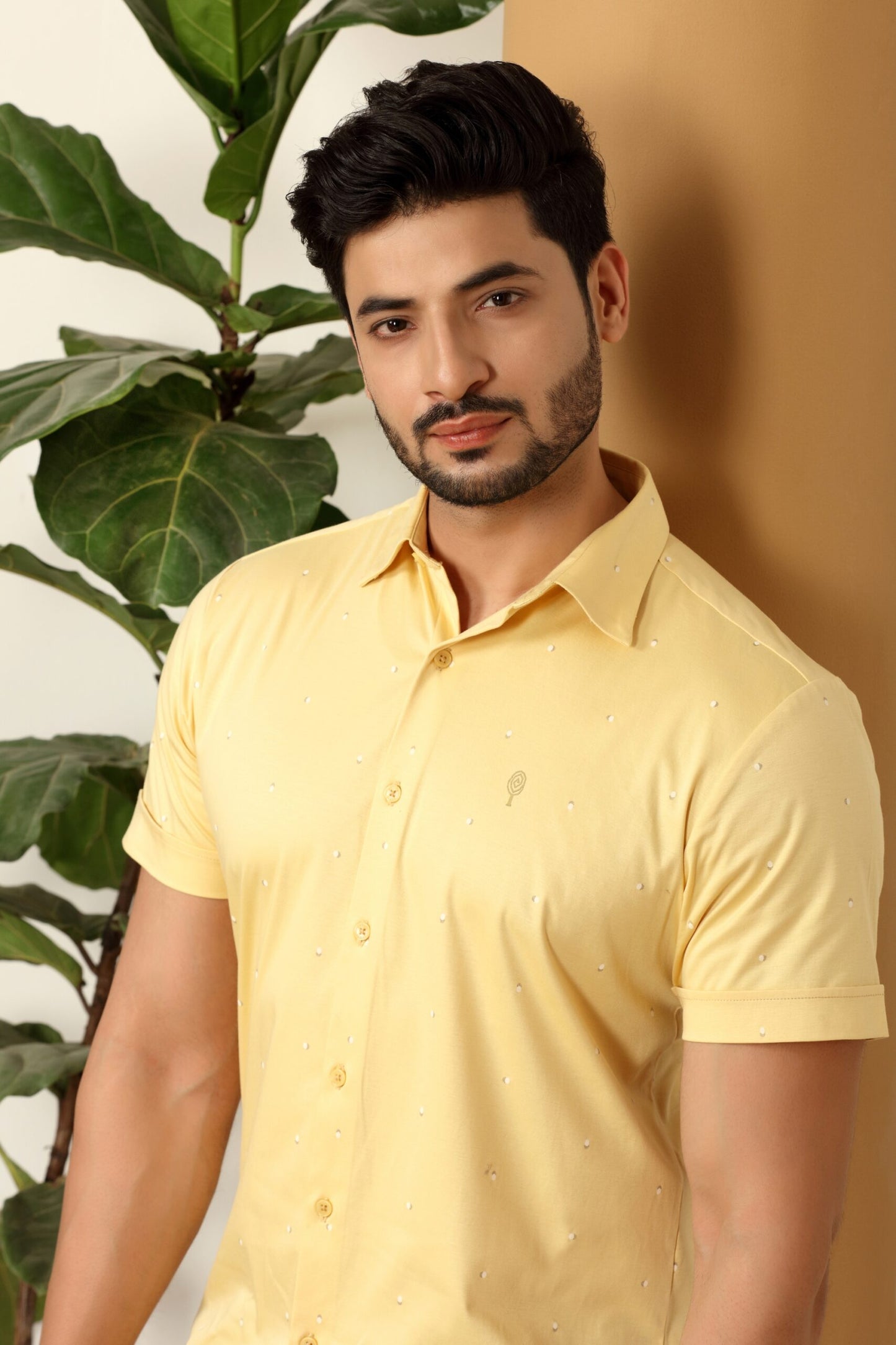 Premium White Dot Yellow Print Shirt