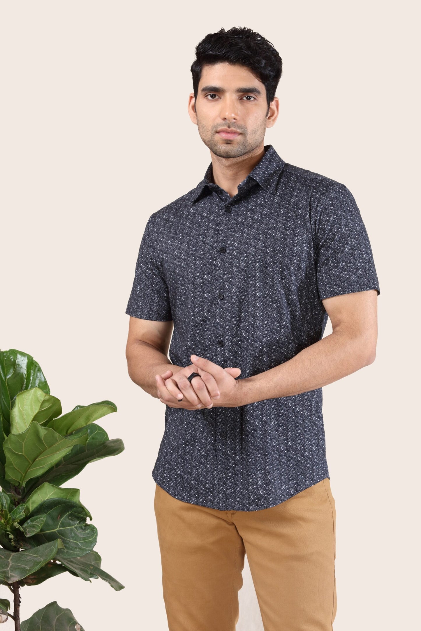 Premium Grey Micro Leaf Print Shirt