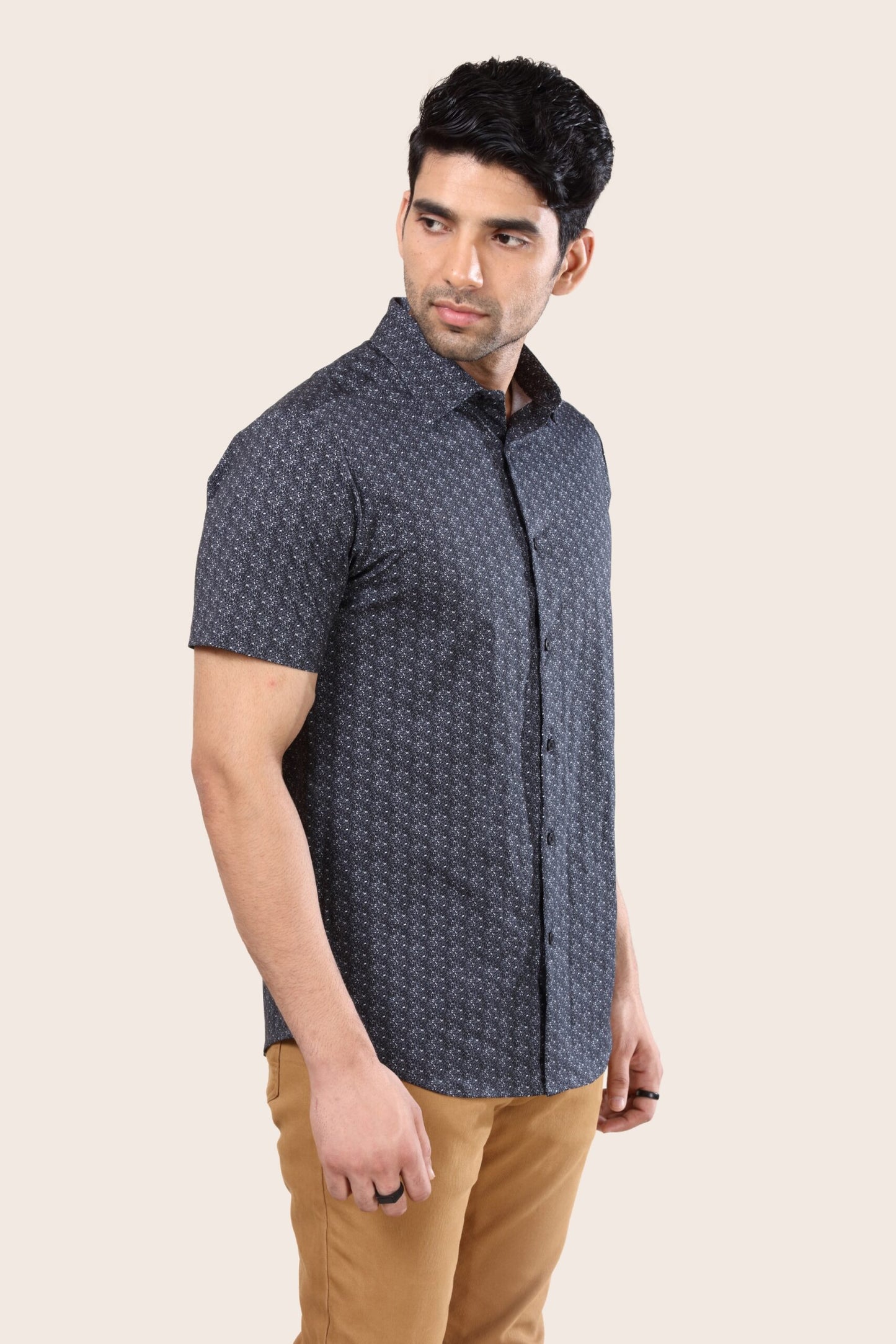 Premium Grey Micro Leaf Print Shirt