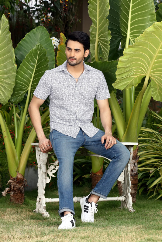 Premium Leafy Blue Print Shirt