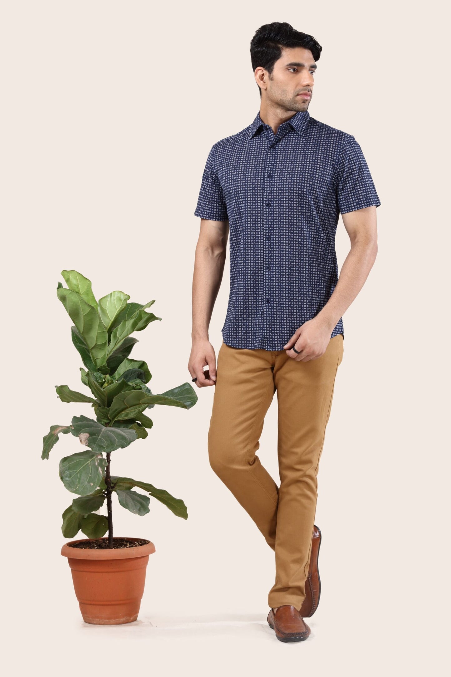 Premium Navy Geometric Print Shirt