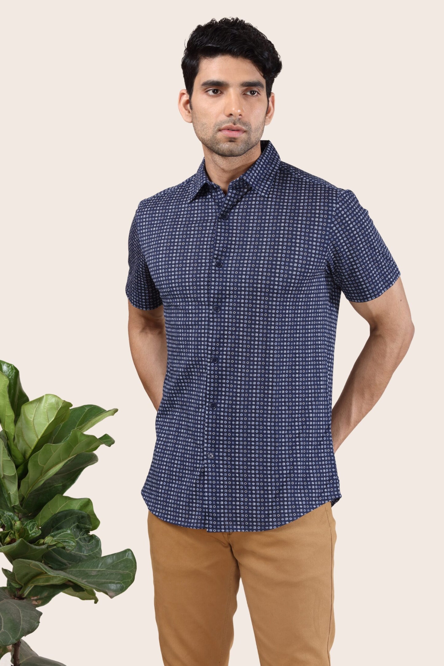Premium Navy Geometric Print Shirt