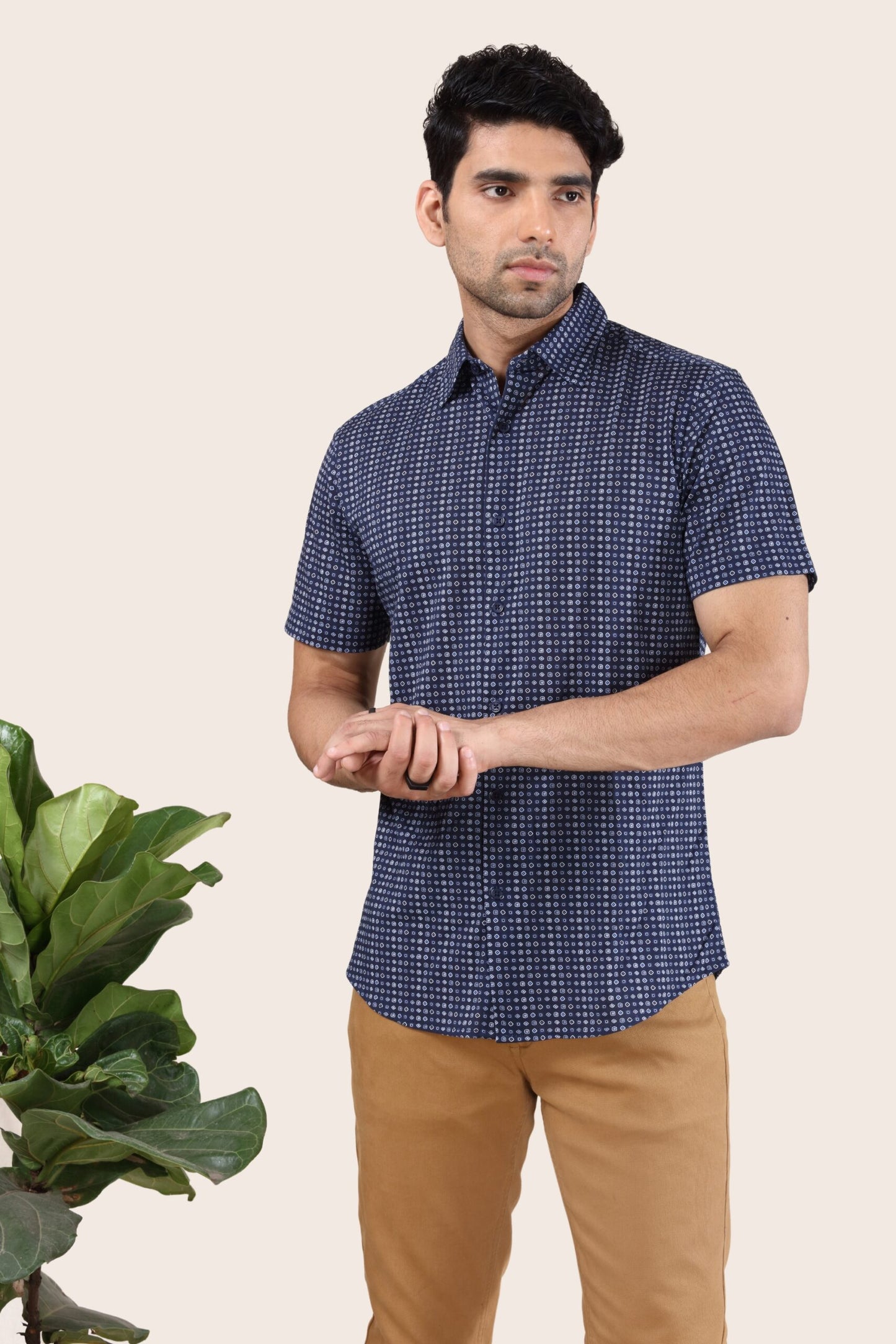 Premium Navy Geometric Print Shirt
