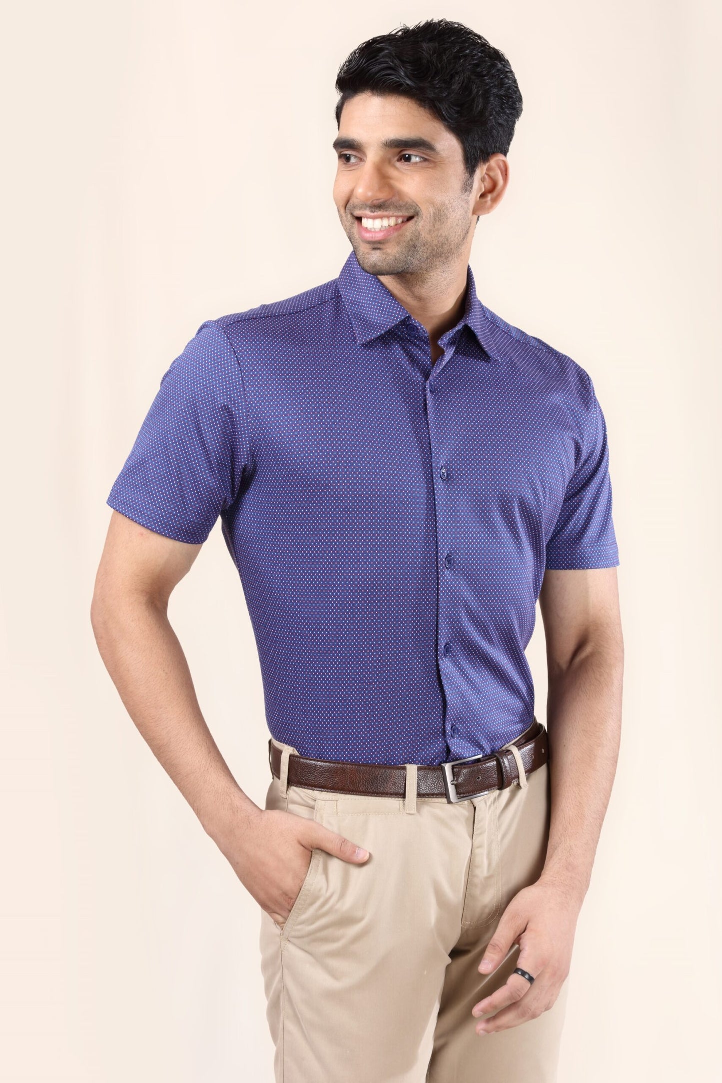 Premium Navy Checker Dobby Shirt