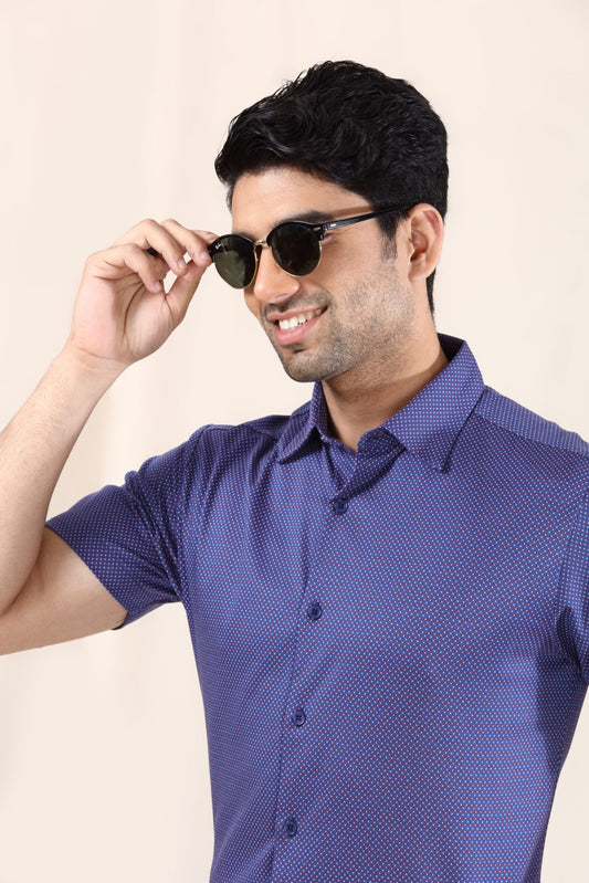 Premium Navy Checker Dobby Shirt