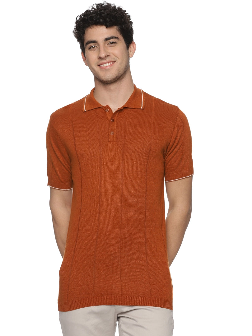 Linen Rich Knit Polo Burnt Orange T-Shirt1
