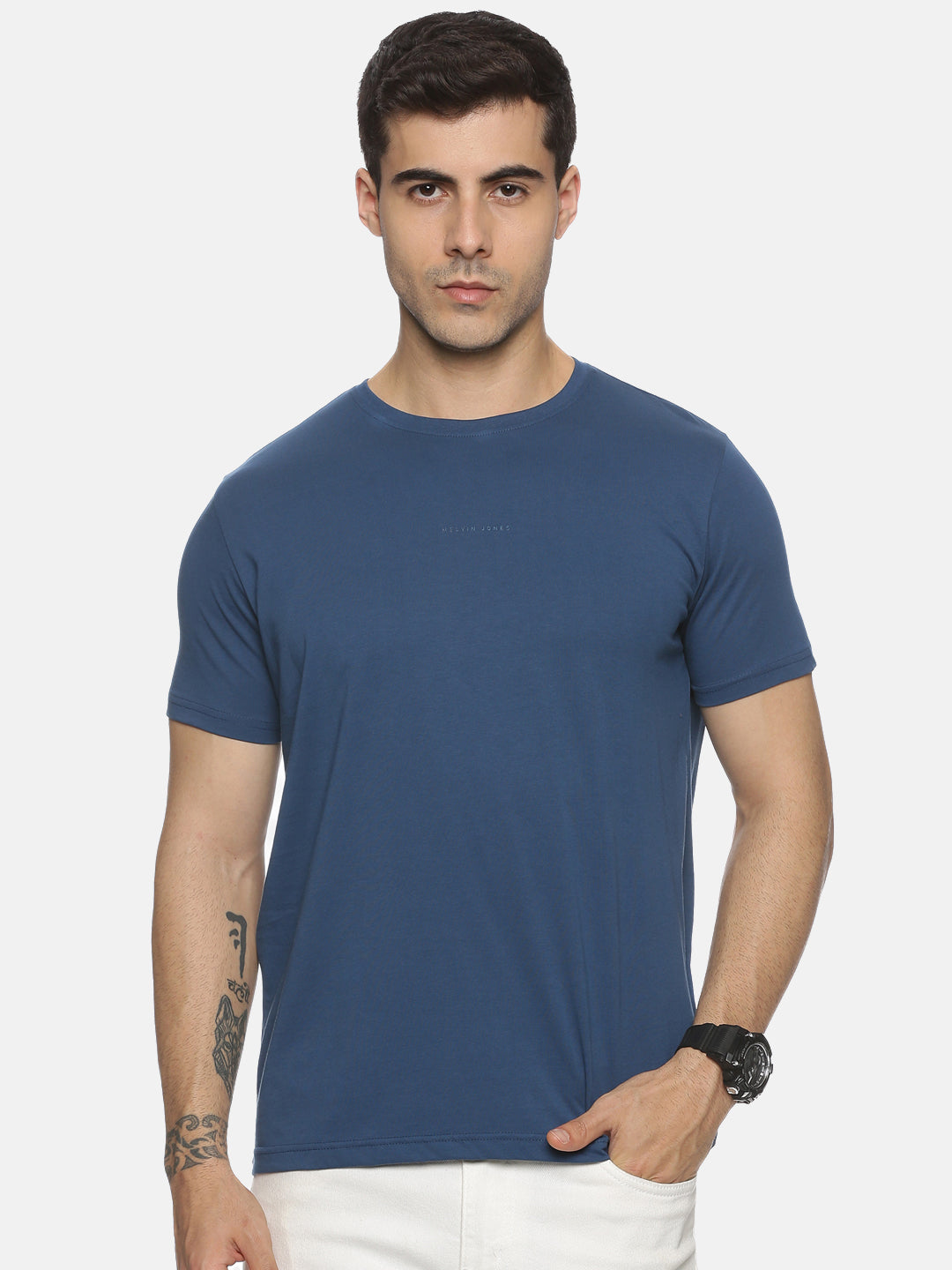 Cobalt Blue Cotton Round Neck T-Shirt
