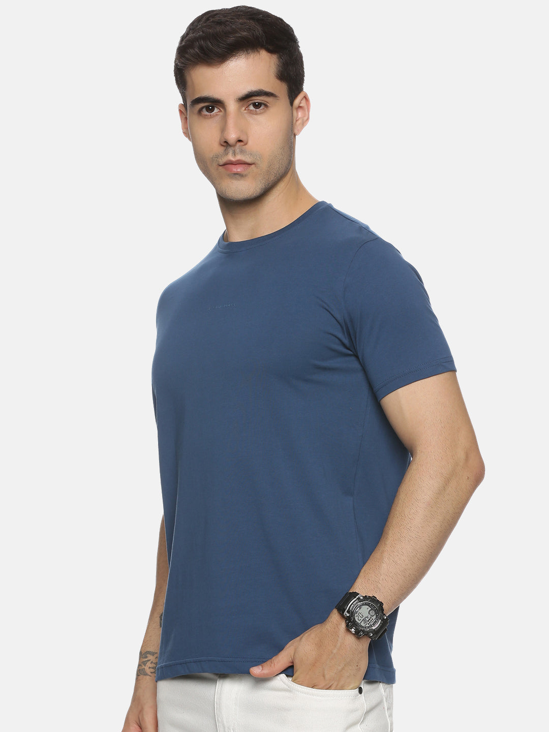 Cobalt Blue Cotton Round Neck T-Shirt