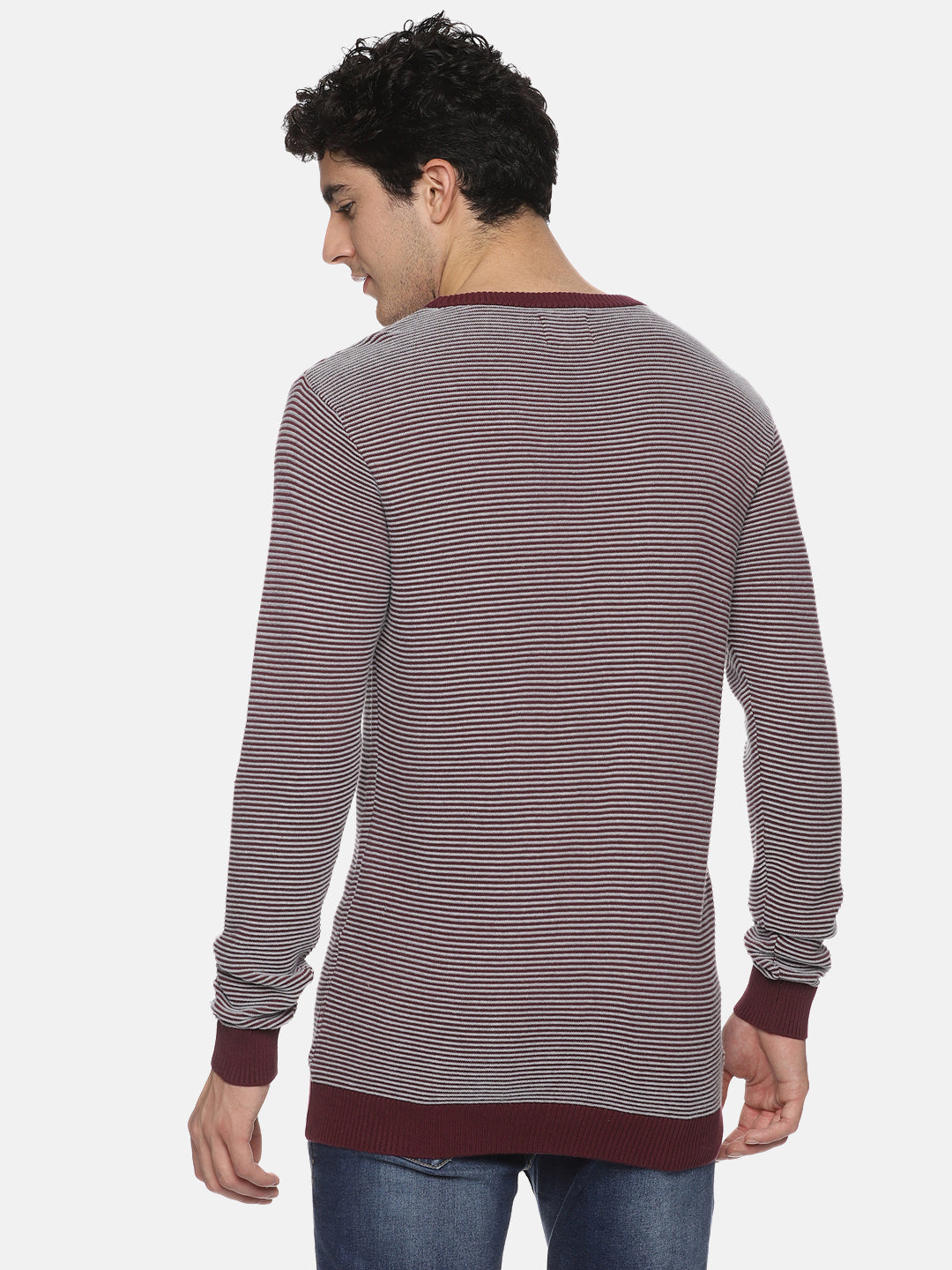 Maroon Stripe Knit Full Sleeves Sweater