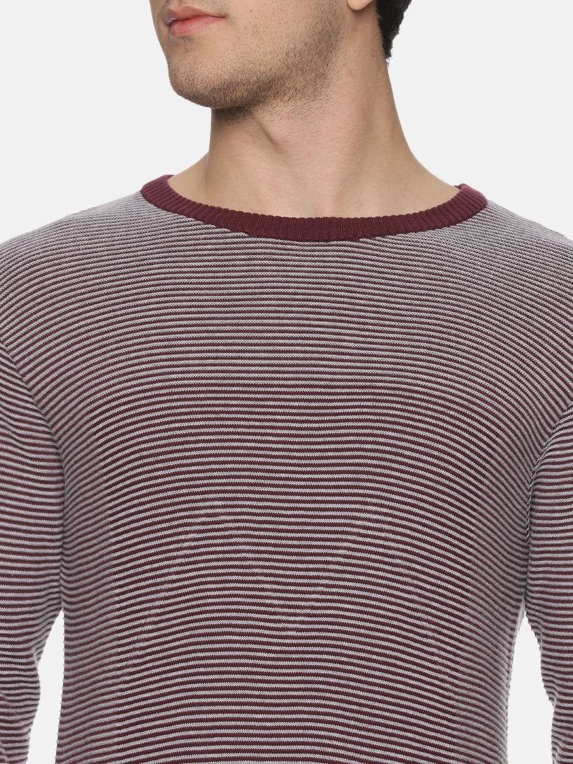 Maroon Stripe Knit Full Sleeves Sweater