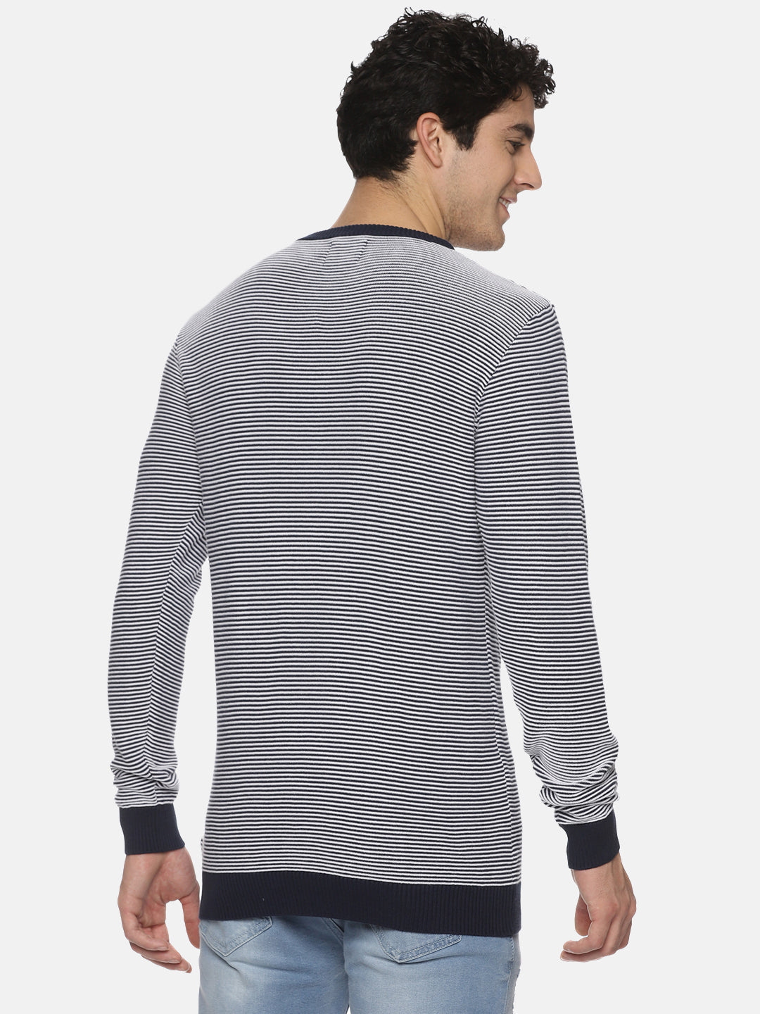 Blue Stripe Knit Full Sleeves Sweater