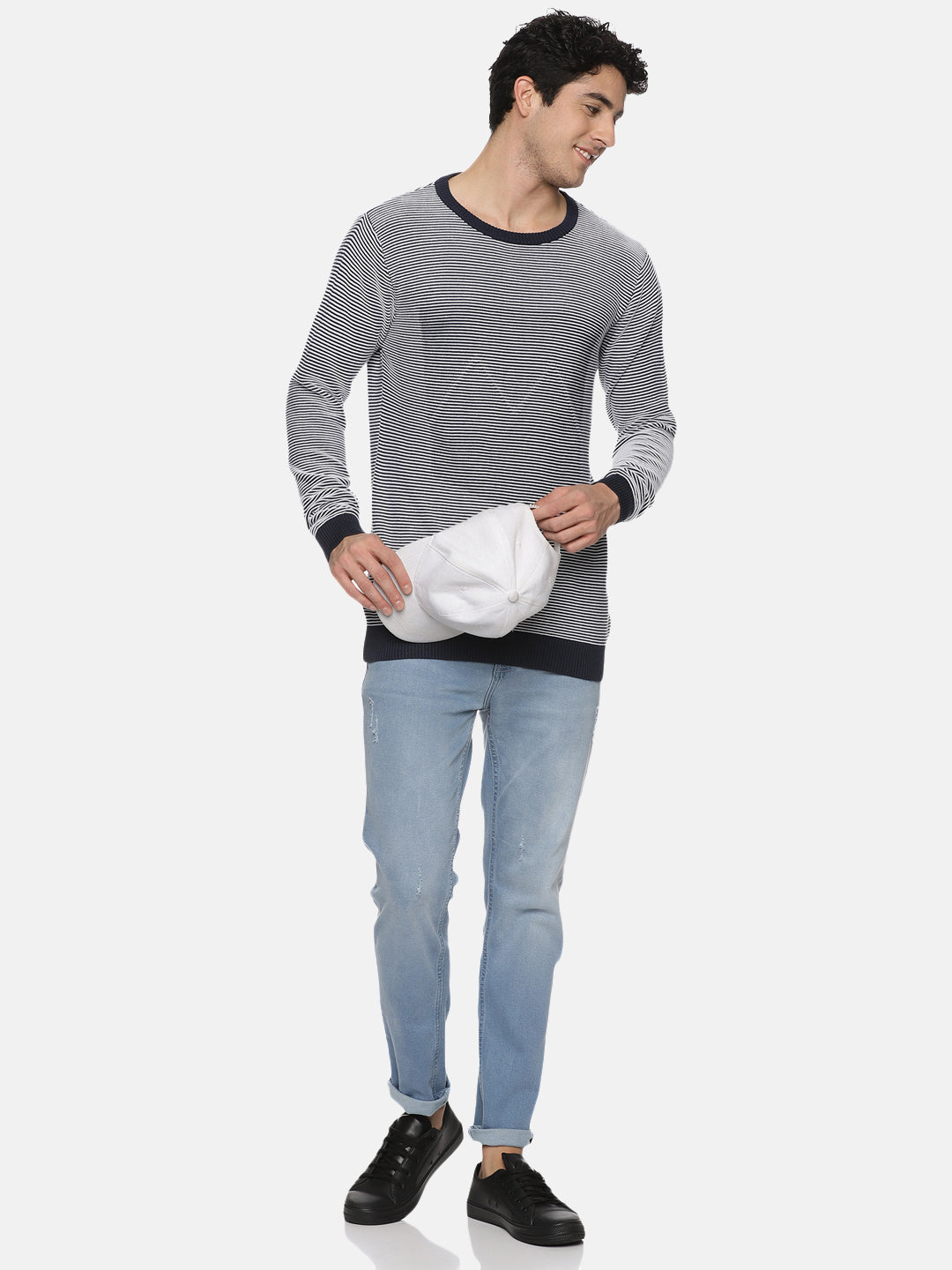 Blue Stripe Knit Full Sleeves Sweater