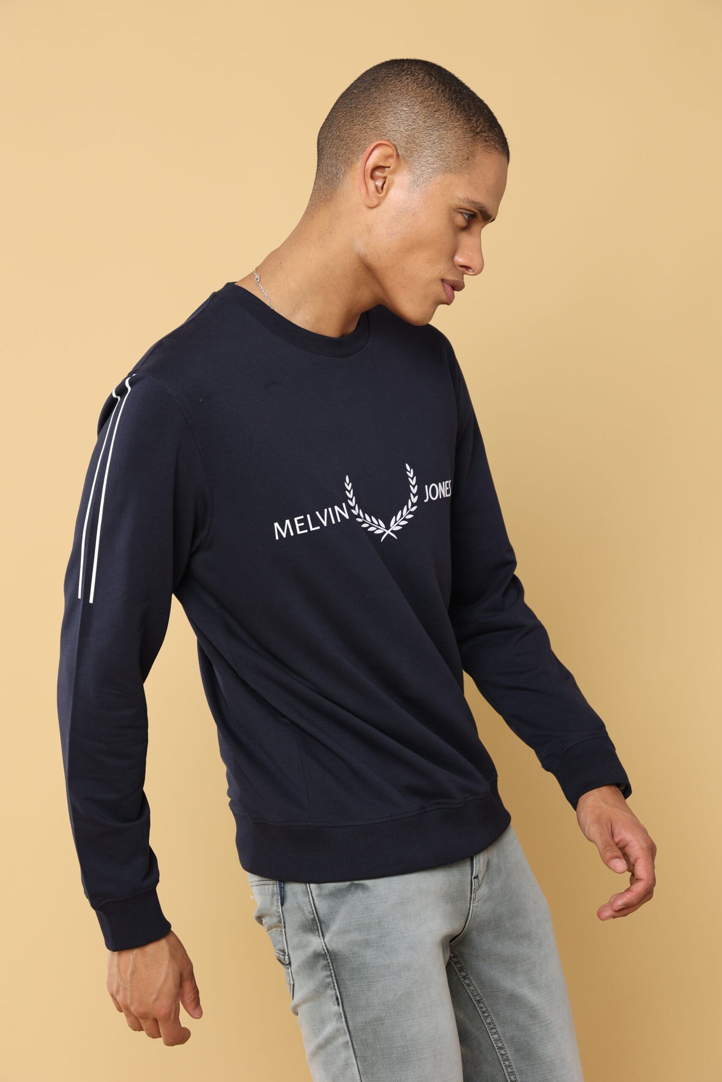 Navy To Plush Leafes Sweatshirt