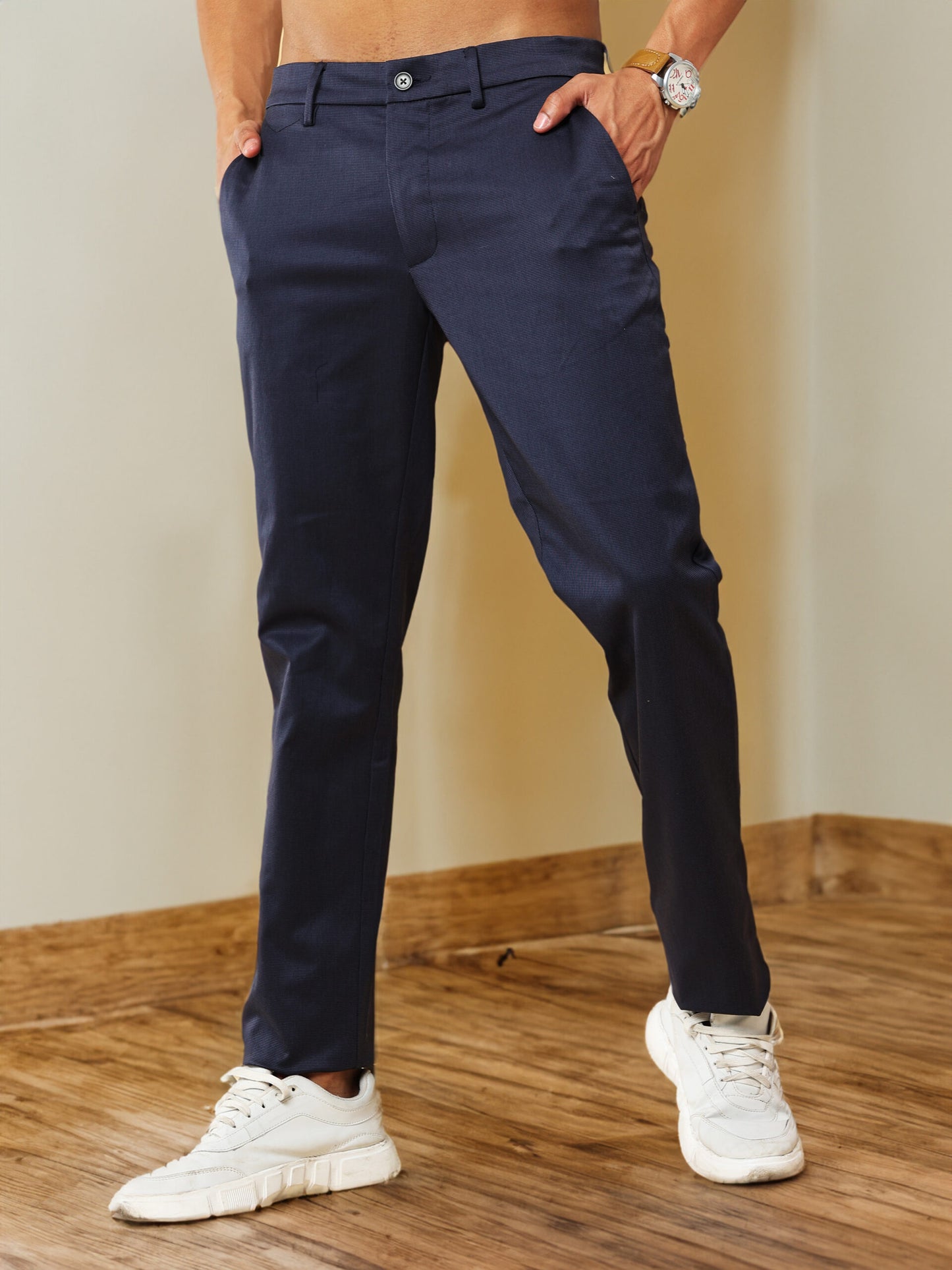 Premium Navy Micro Check Trouser