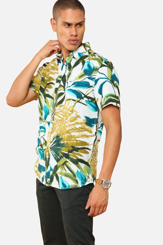 Olivier Green Linen Print Shirt