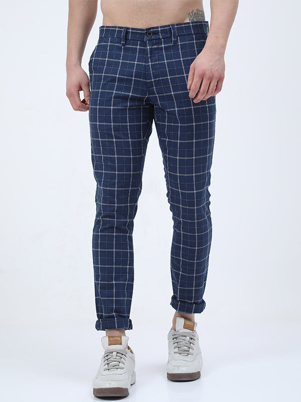 Premium Navy Check Plaid Trouser