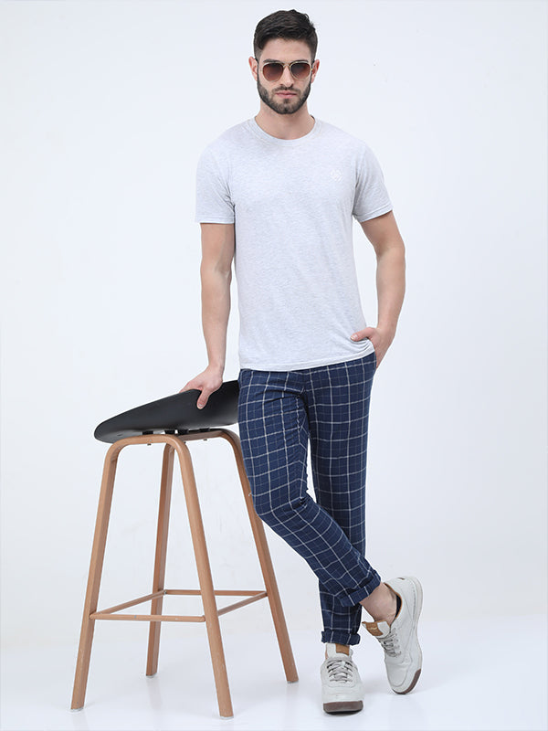 Premium Navy Check Plaid Trouser