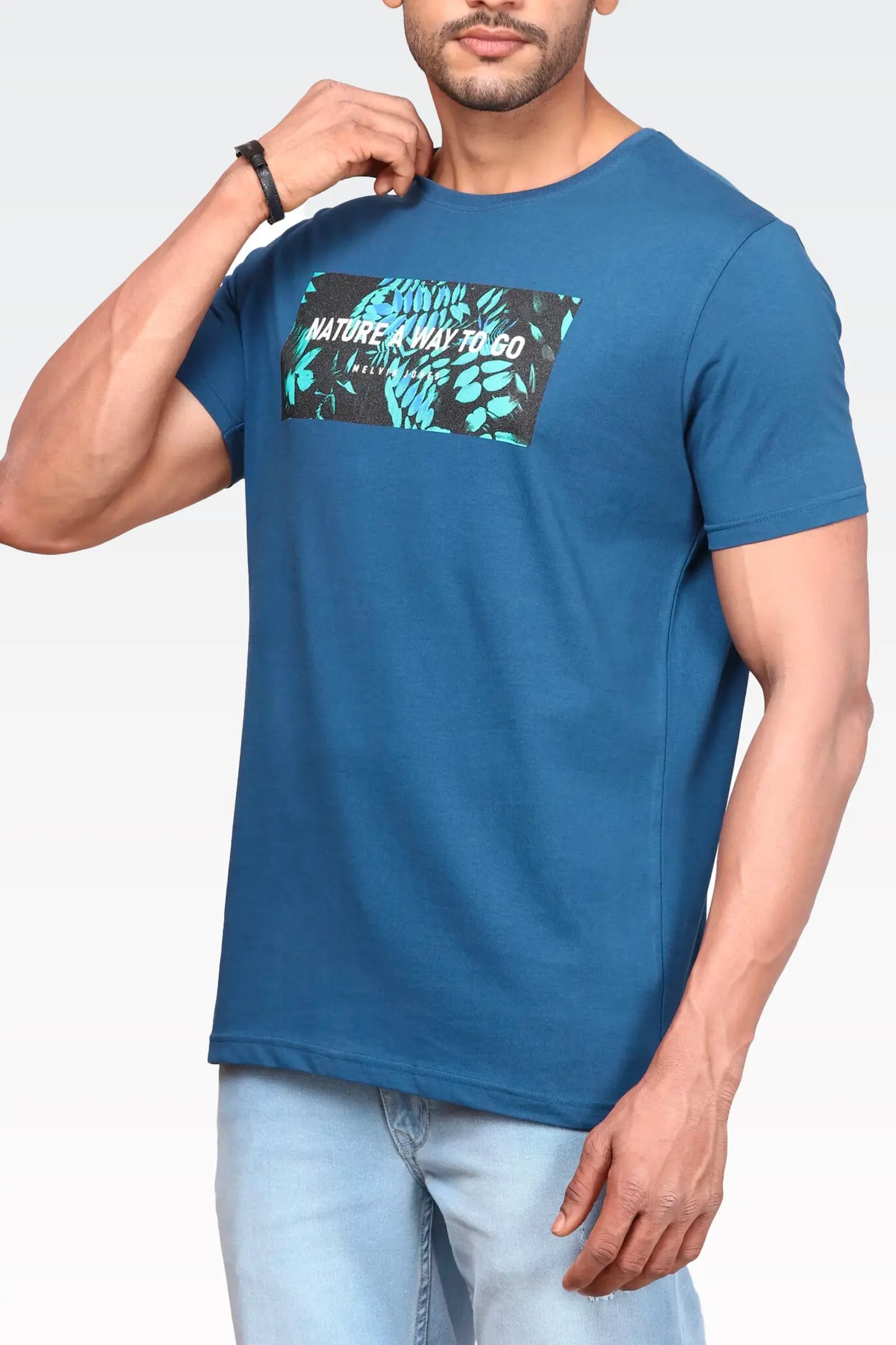 Asphalt Blue Cotton Round Neck T-Shirt
