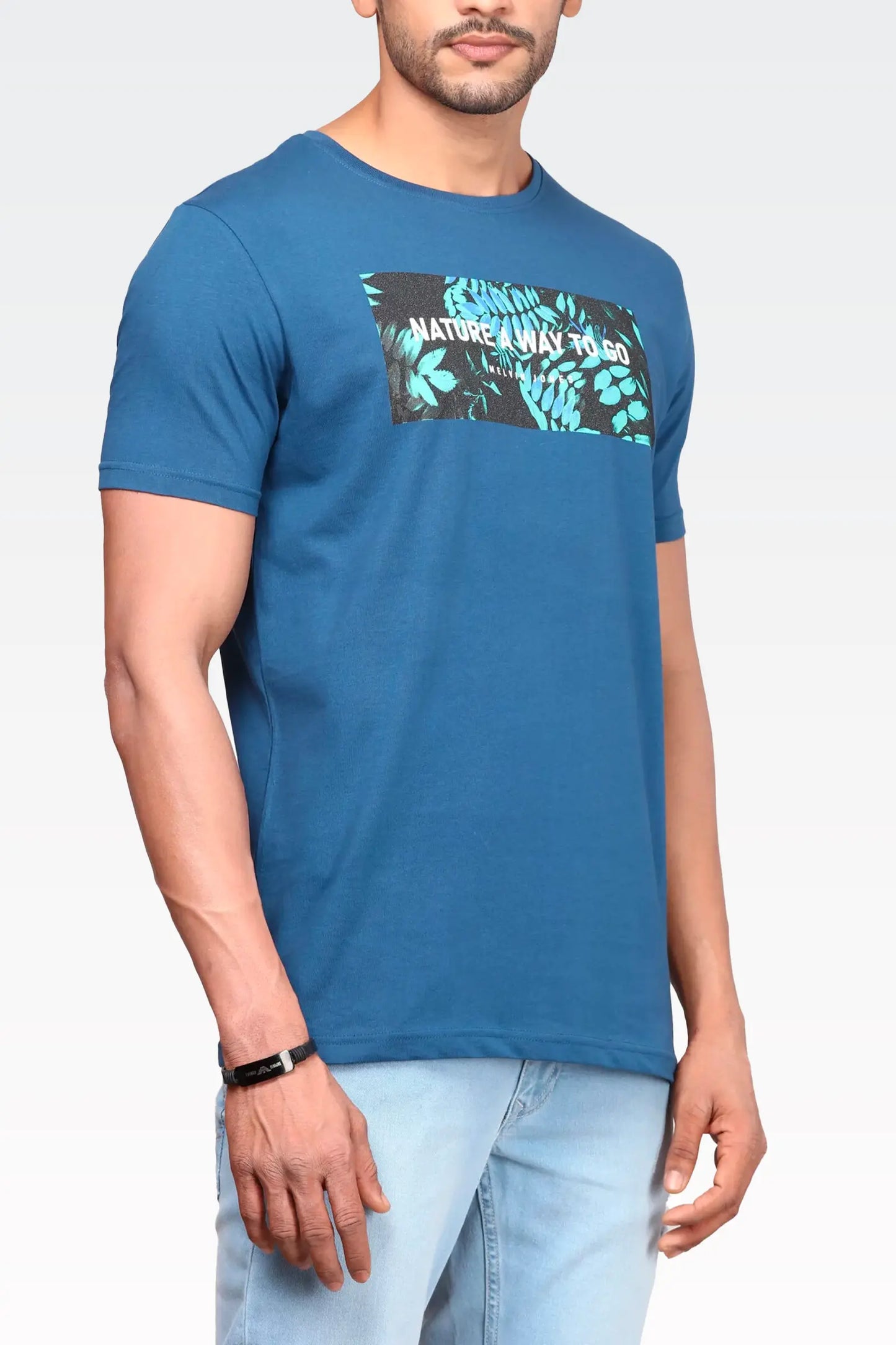 Asphalt Blue Cotton Round Neck T-Shirt