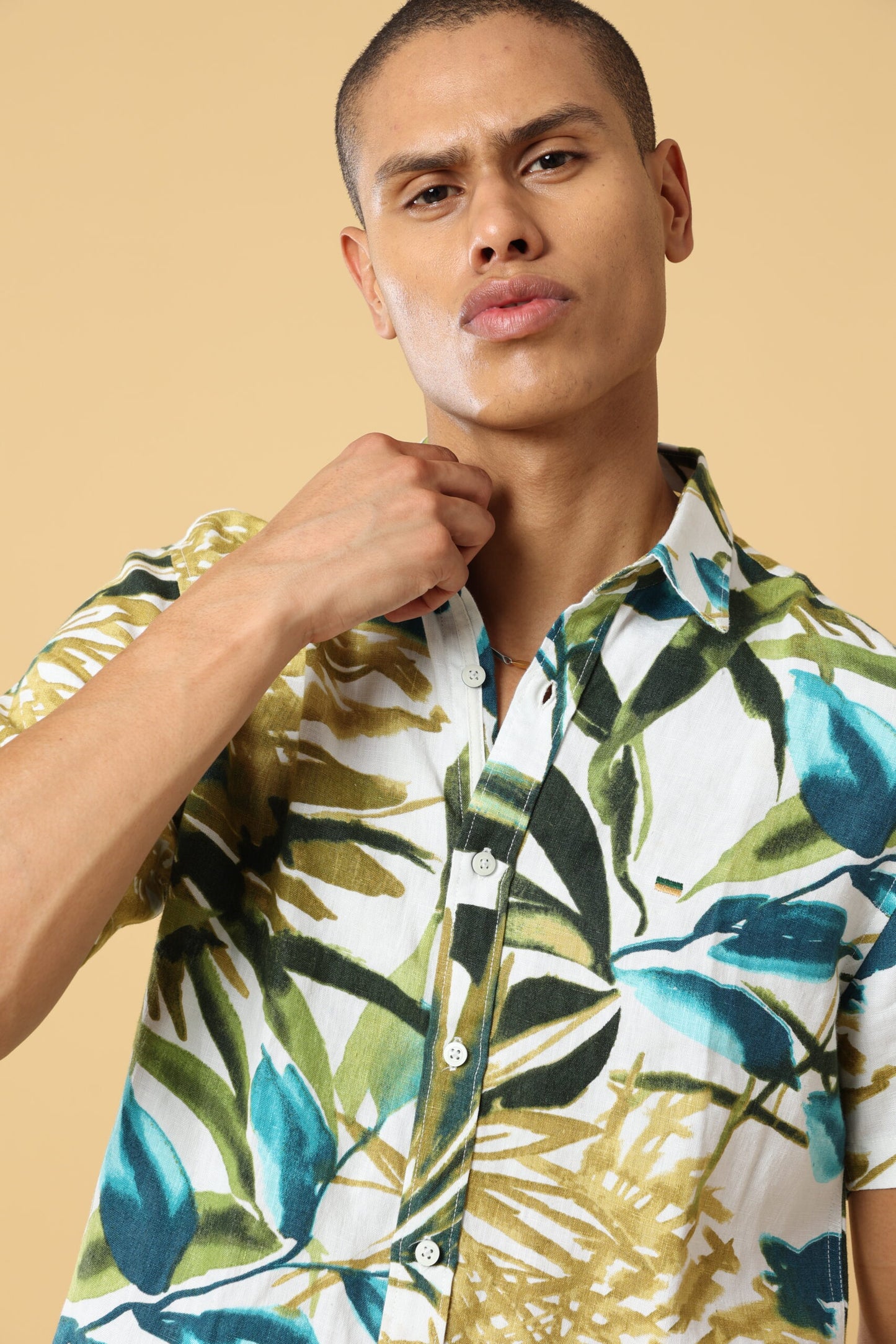 Olivier Green Linen Print Shirt